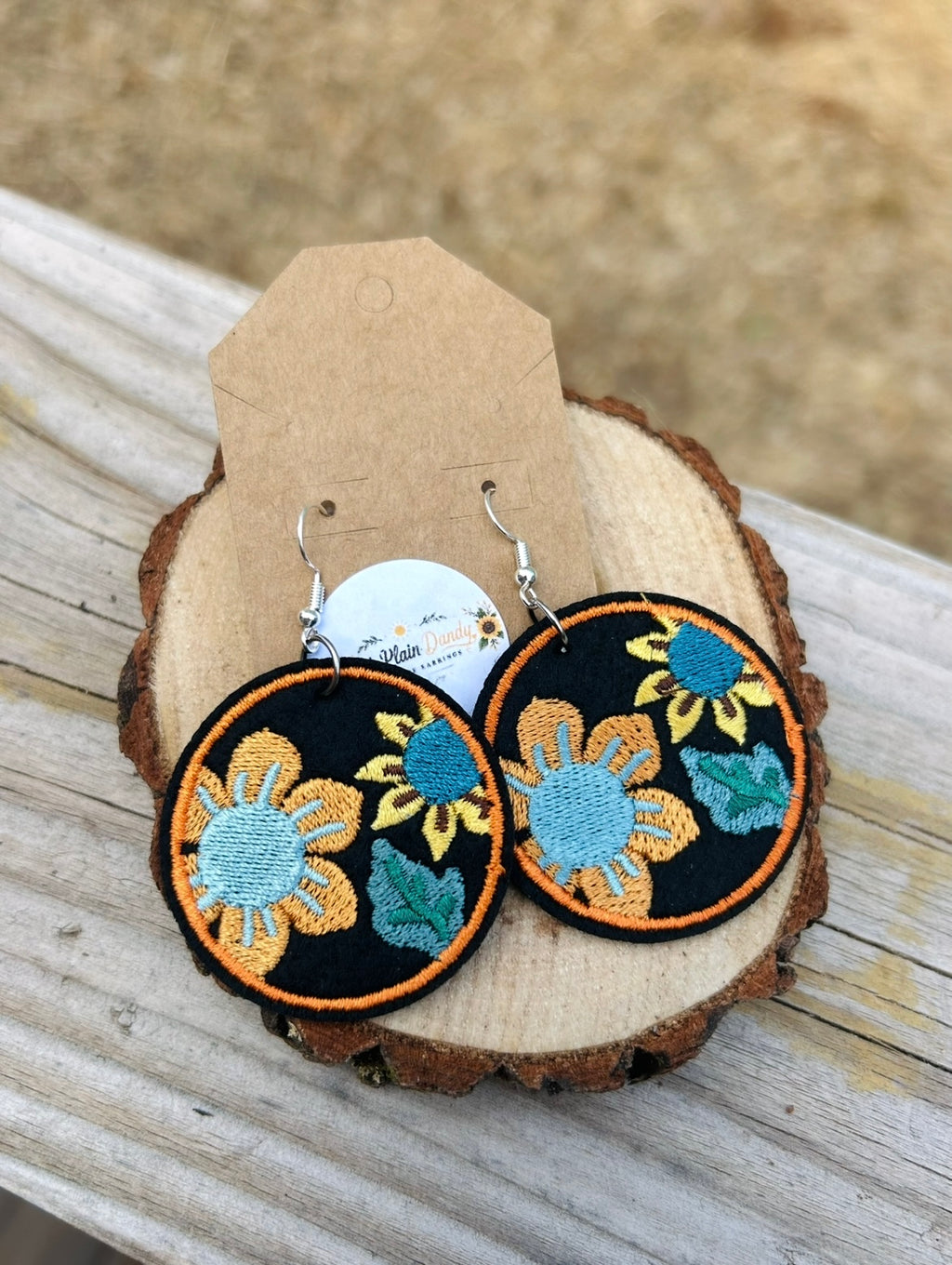 Sunflower Embroidered Dangle Earrings