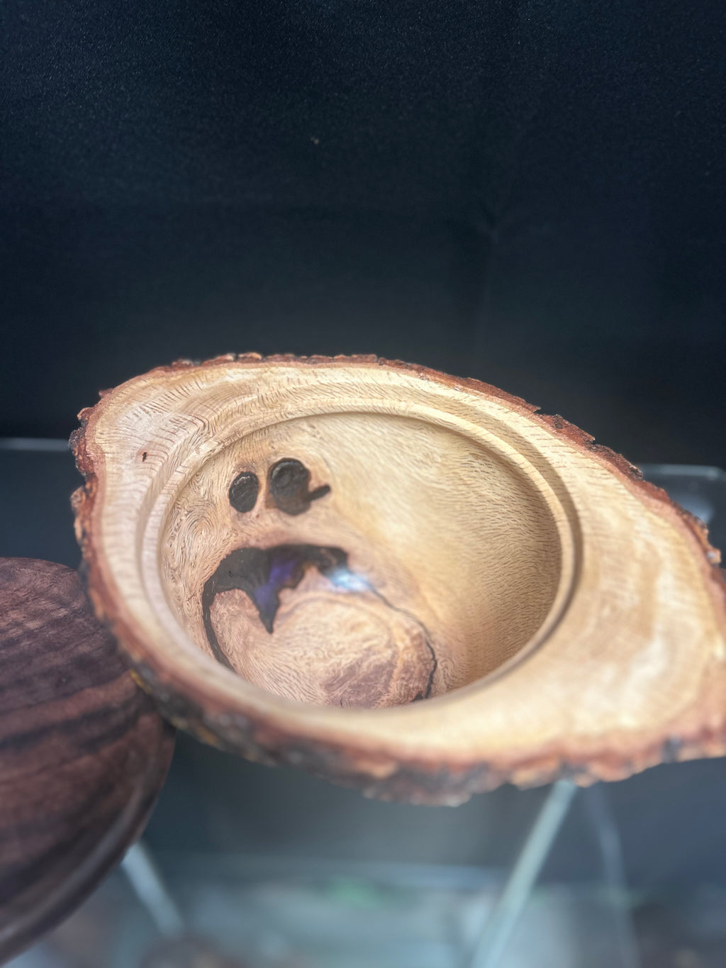Live Edge Oak Burl Bowl with Walnut Lid