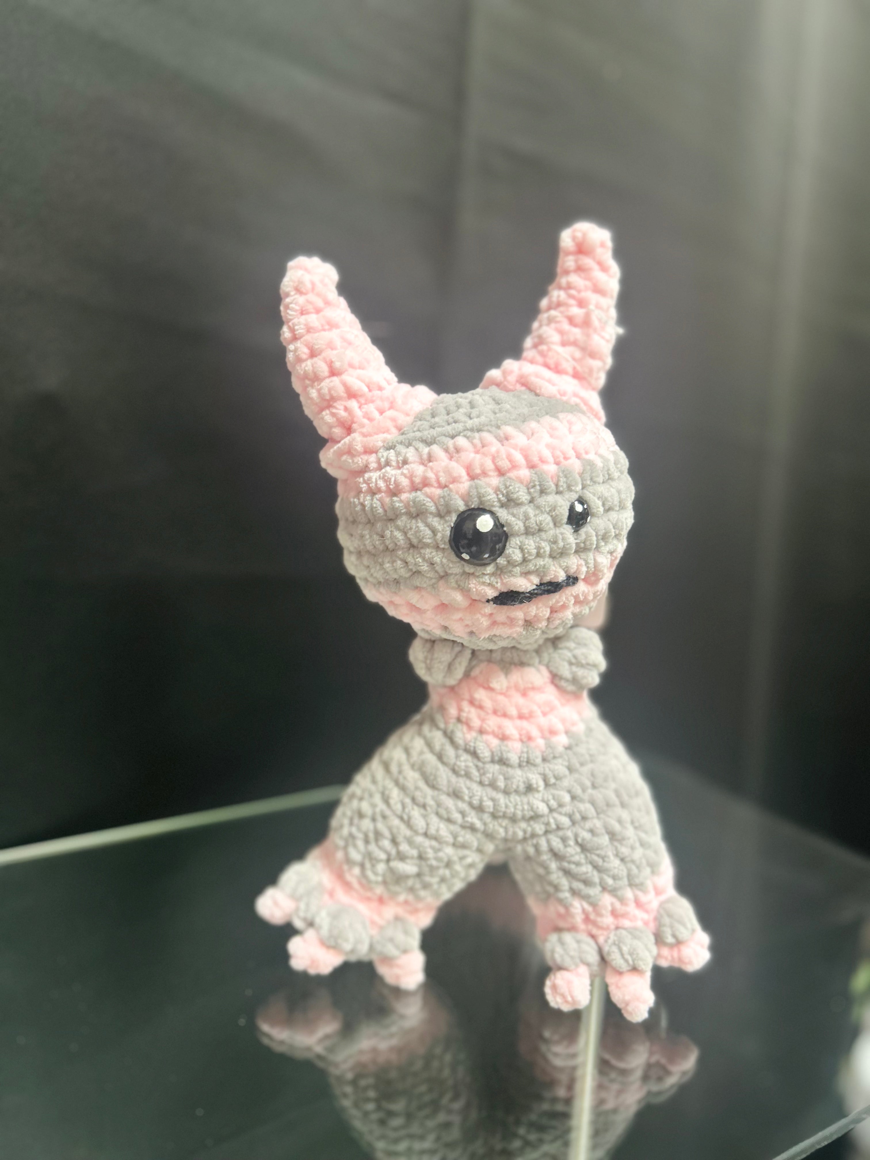 Handmade Crochet Mini Monster Plush Pink and Gray Stuffed Plush Toy