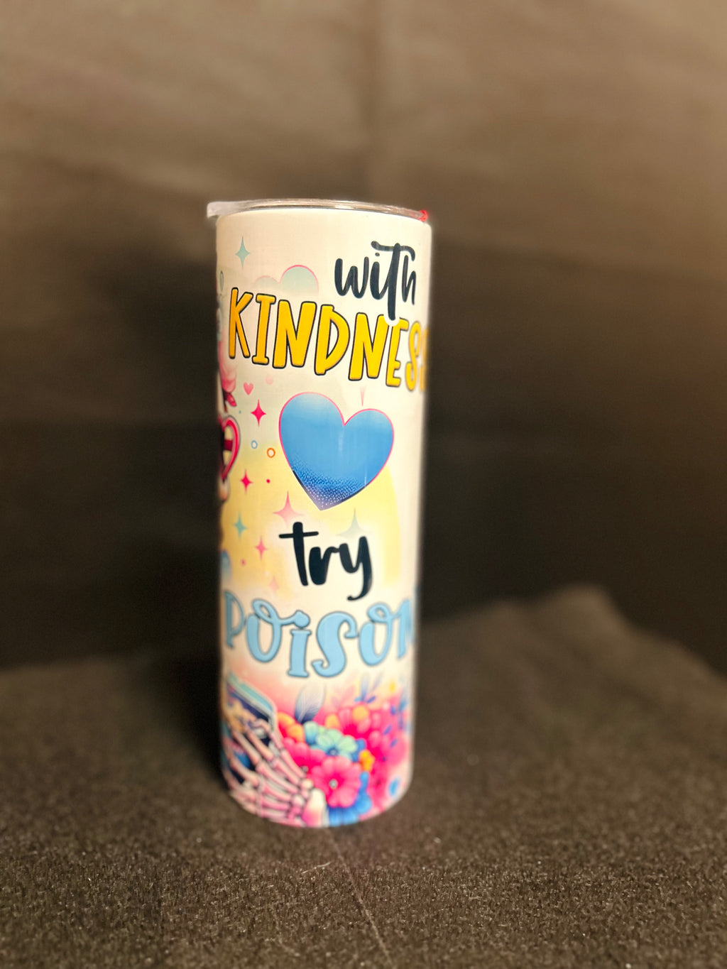 Kindness Before Poison Stainless Steel Tumbler | Floral Skeleton