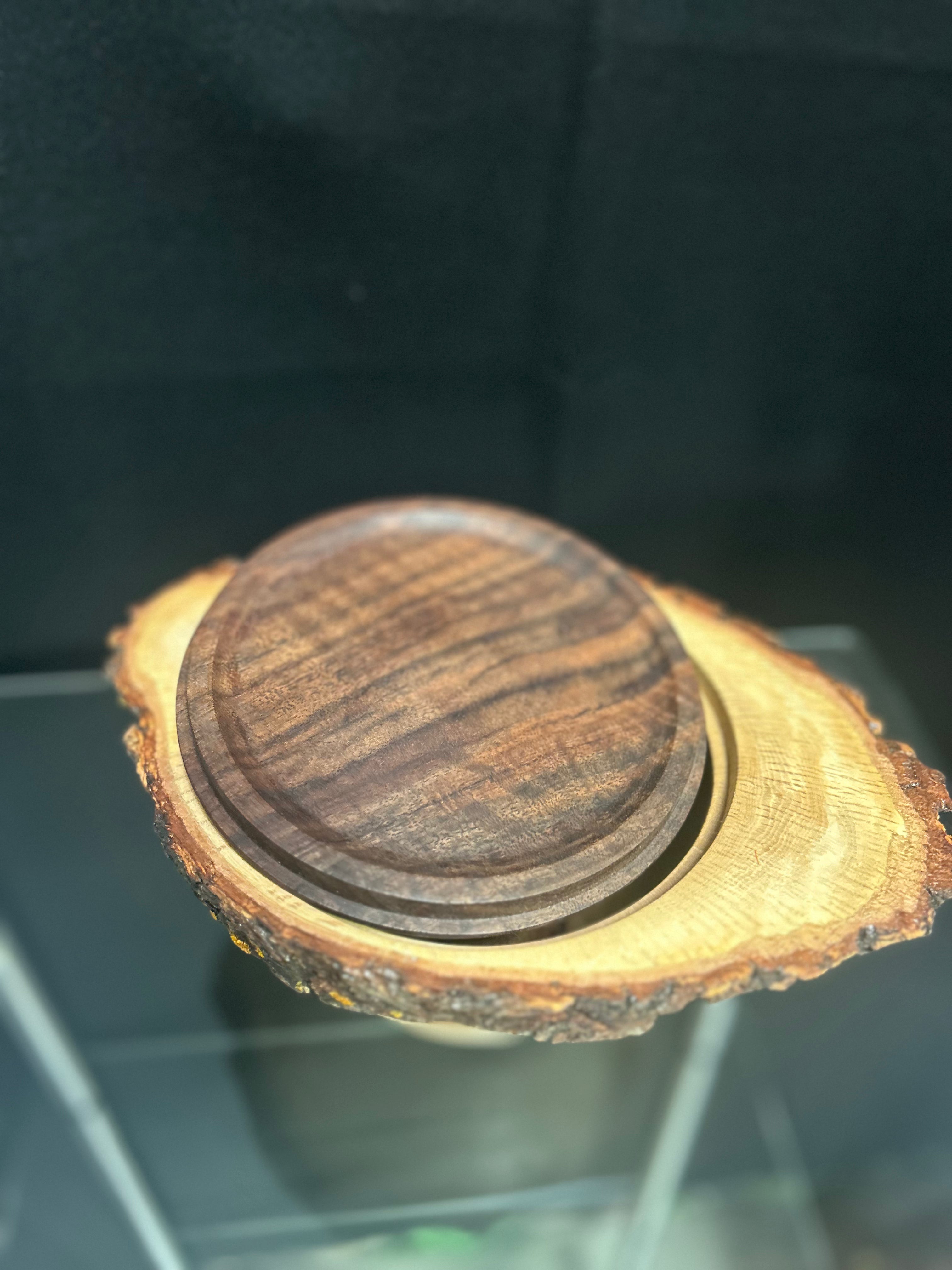 Live Edge Oak Burl Bowl with Walnut Lid