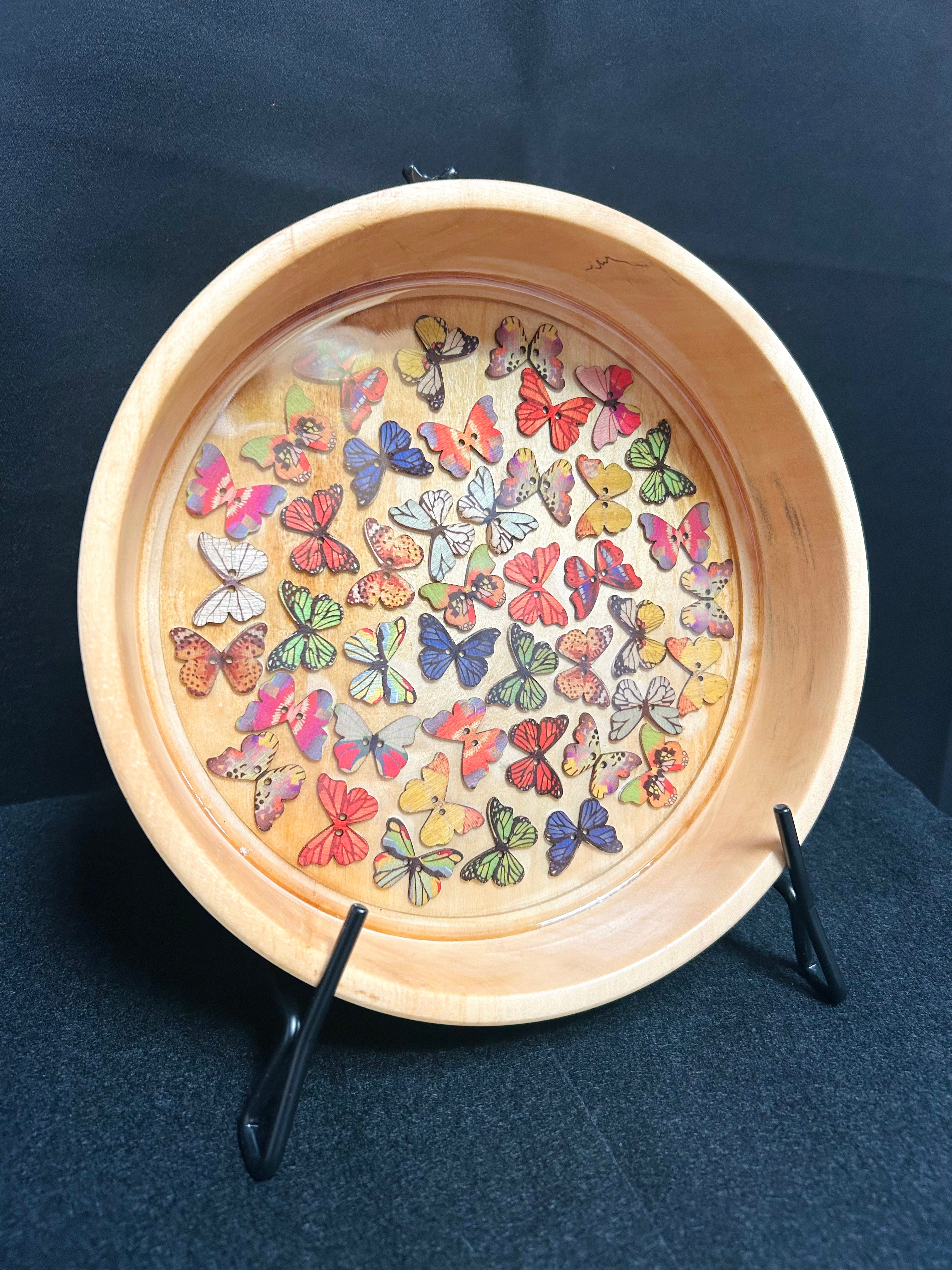 Handcrafted Butterfly Decorative Wooden Bowl Colorful Artisan Home Décor