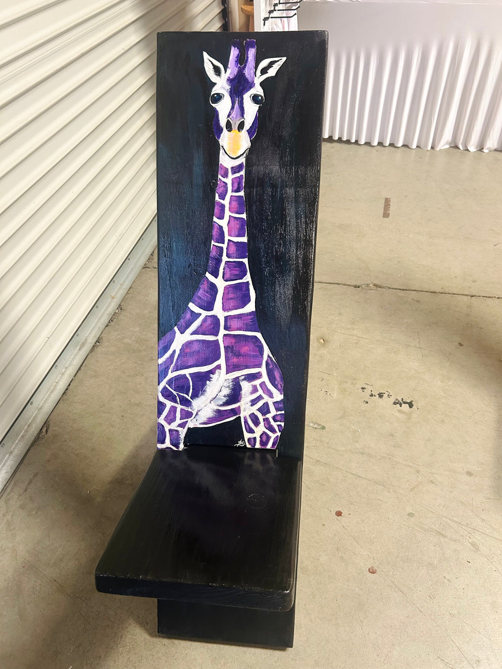 Hand-Painted Purple Giraffe Viking Chair Handcrafted Wooden Accent Chair
