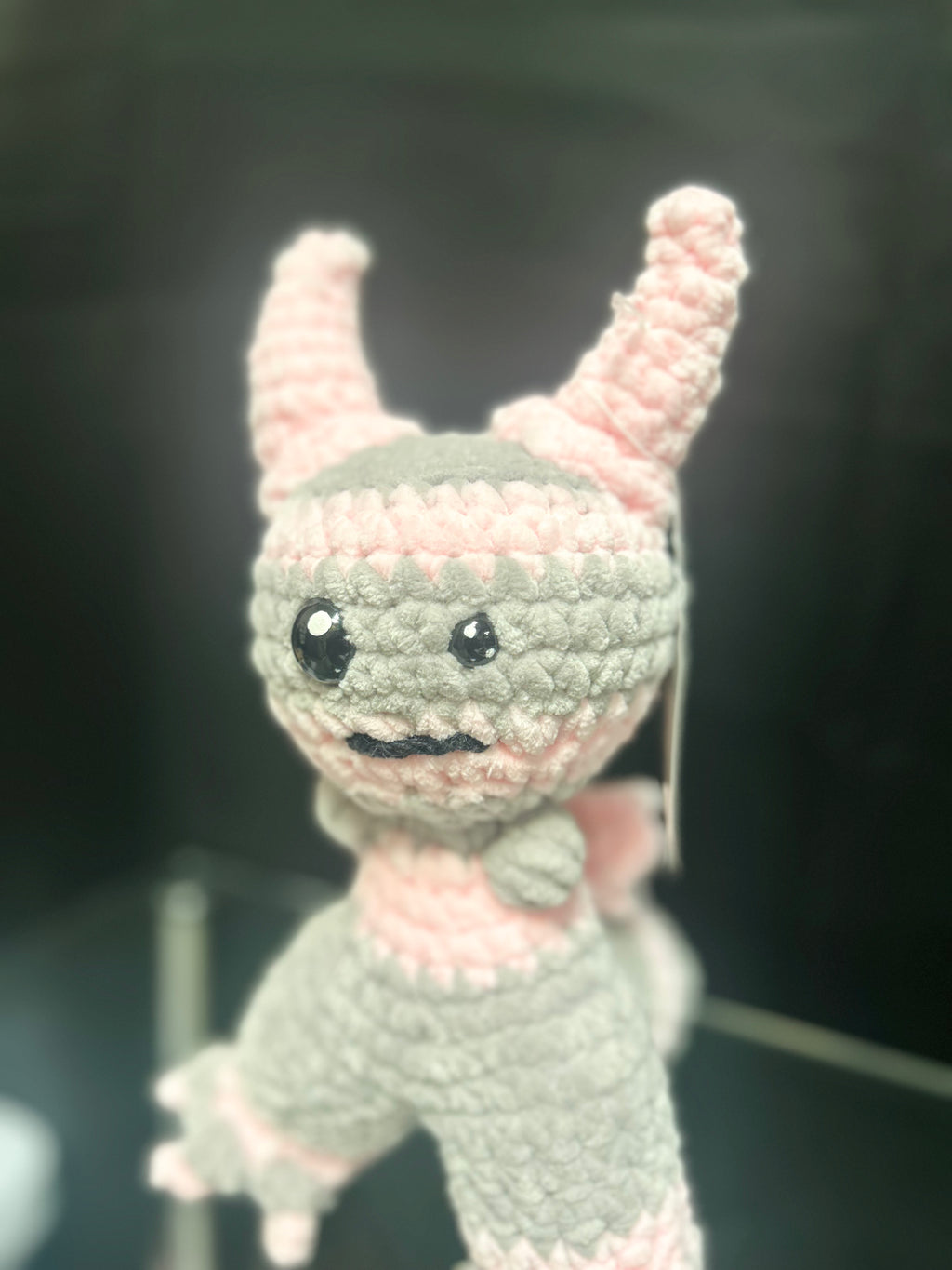 Handmade Crochet Mini Monster Plush Pink and Gray Stuffed Plush Toy