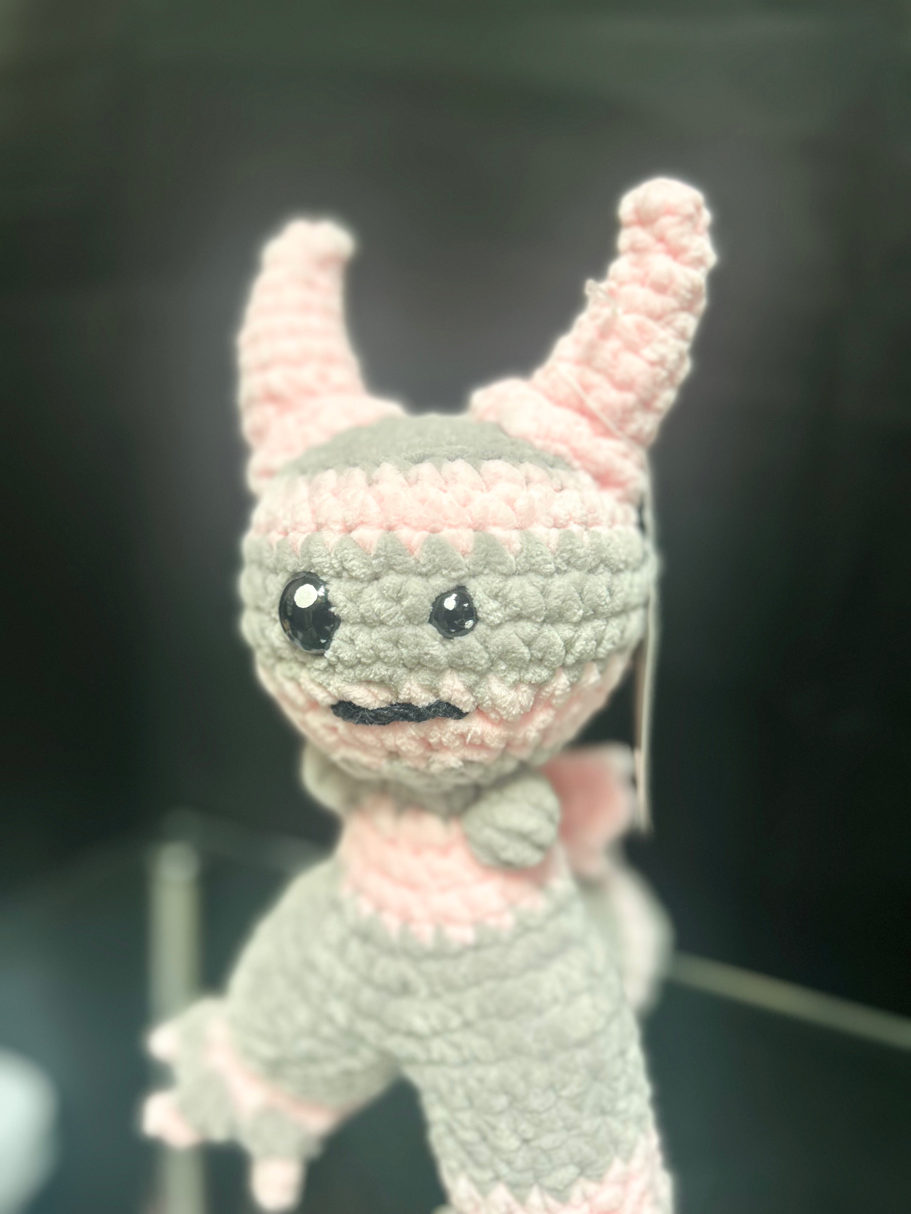 Handmade Crochet Mini Monster Plush Pink and Gray Stuffed Plush Toy