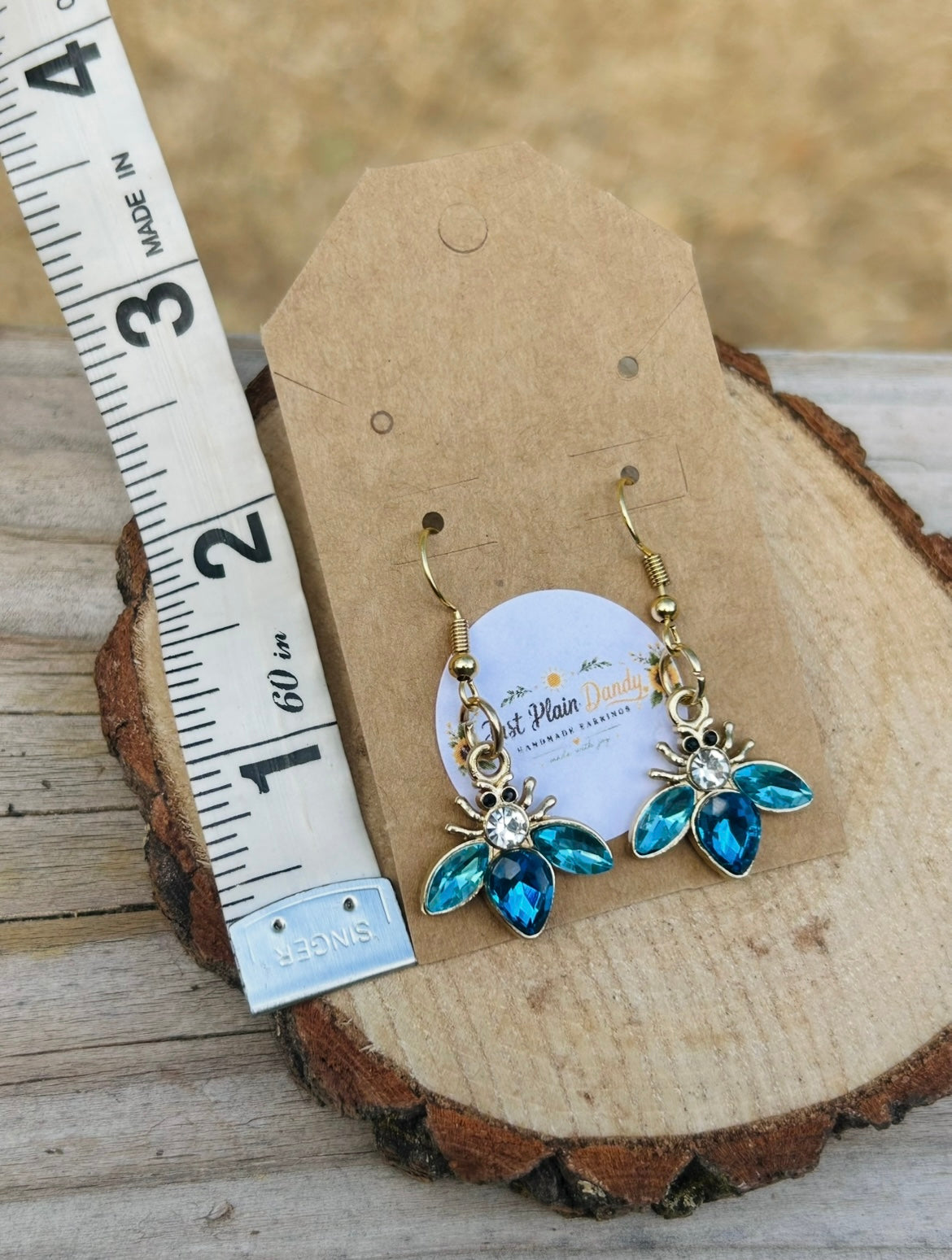 Blue Crystal Bee Dangle Earrings