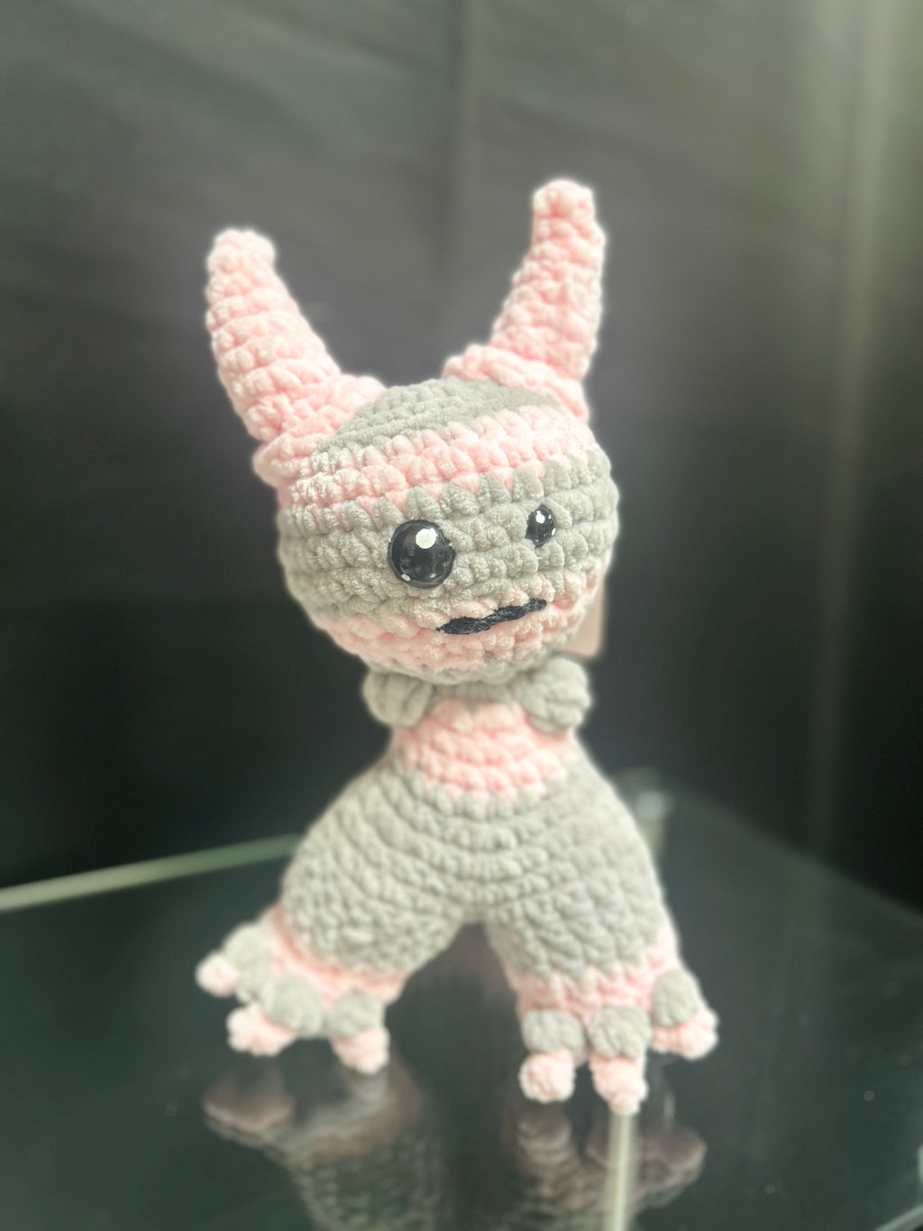 Handmade Crochet Mini Monster Plush Pink and Gray Stuffed Plush Toy