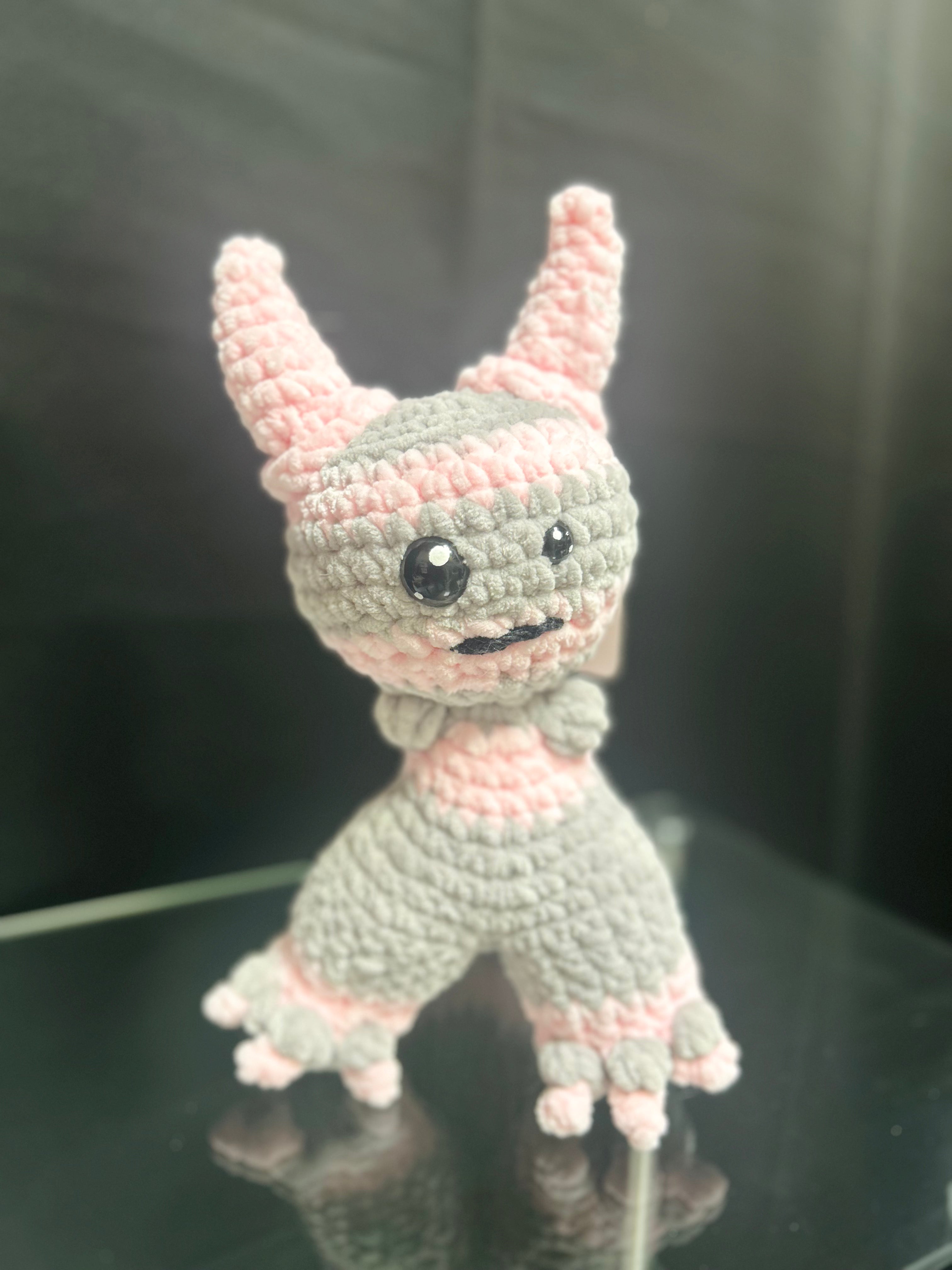 Handmade Crochet Mini Monster Plush Pink and Gray Stuffed Plush Toy