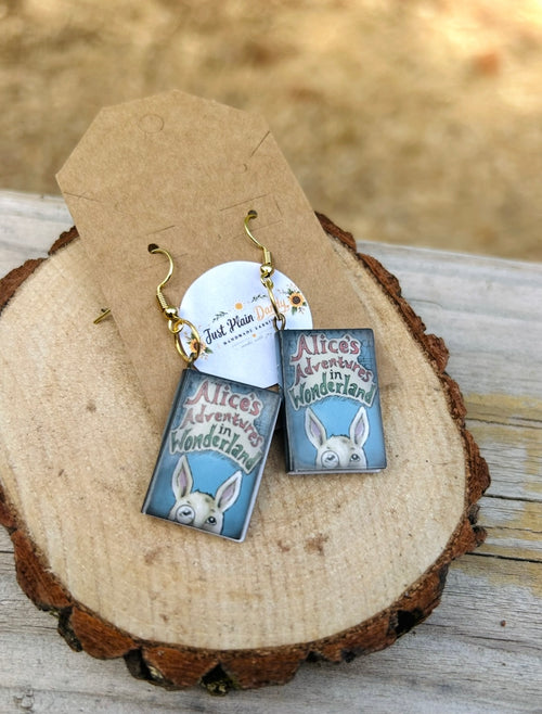 Alice in Wonderland Miniature Book Dangle Earrings