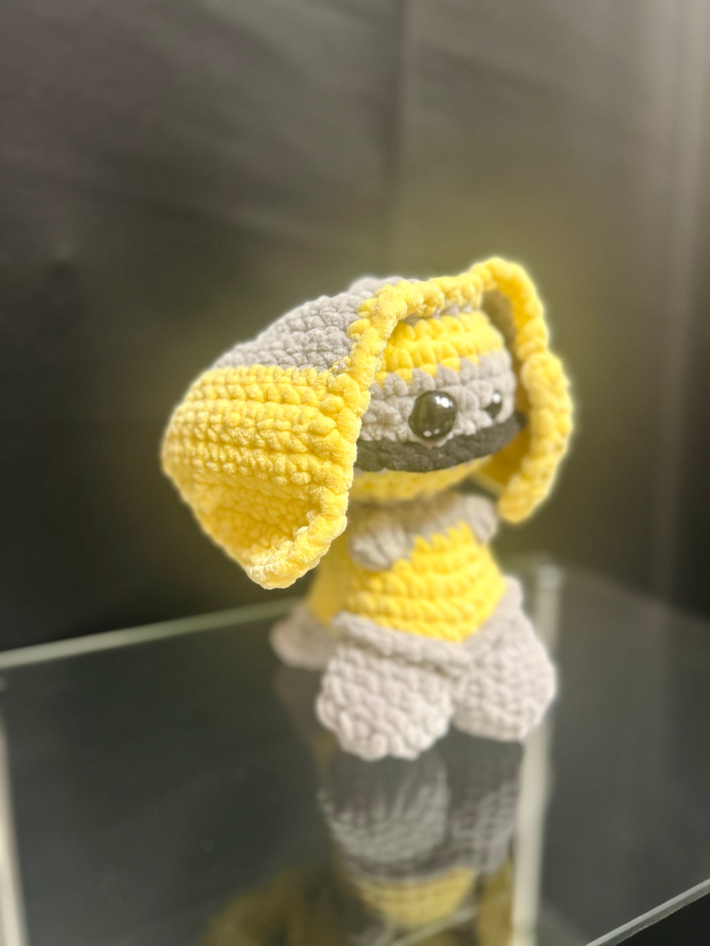 Handmade Crochet Mini Monster Plush Yellow & Gray Stuffed Plush Toy