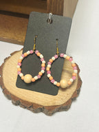 Handmade Beaded Hoop Earrings – Pink, Peach and Cream