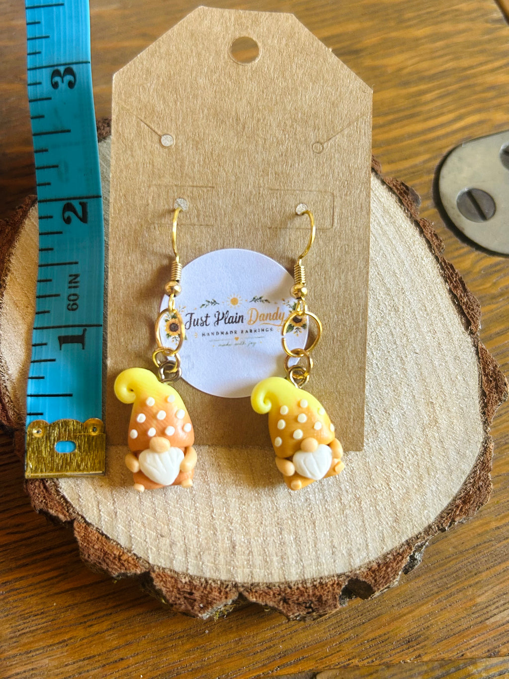 Orange & Yellow Gnome Dangle Earrings Whimsical Fall Earrings