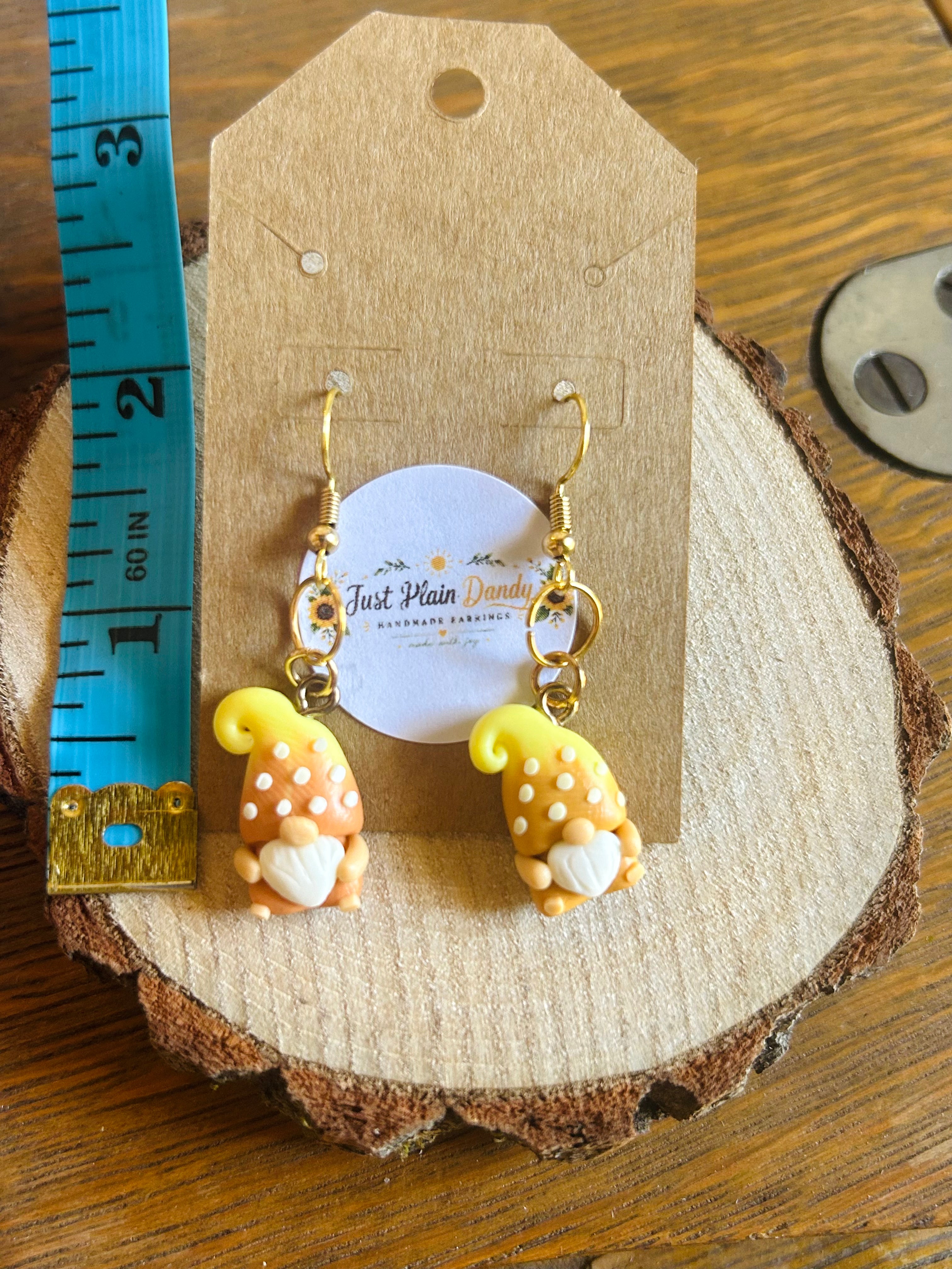 Orange & Yellow Gnome Dangle Earrings Whimsical Fall Earrings
