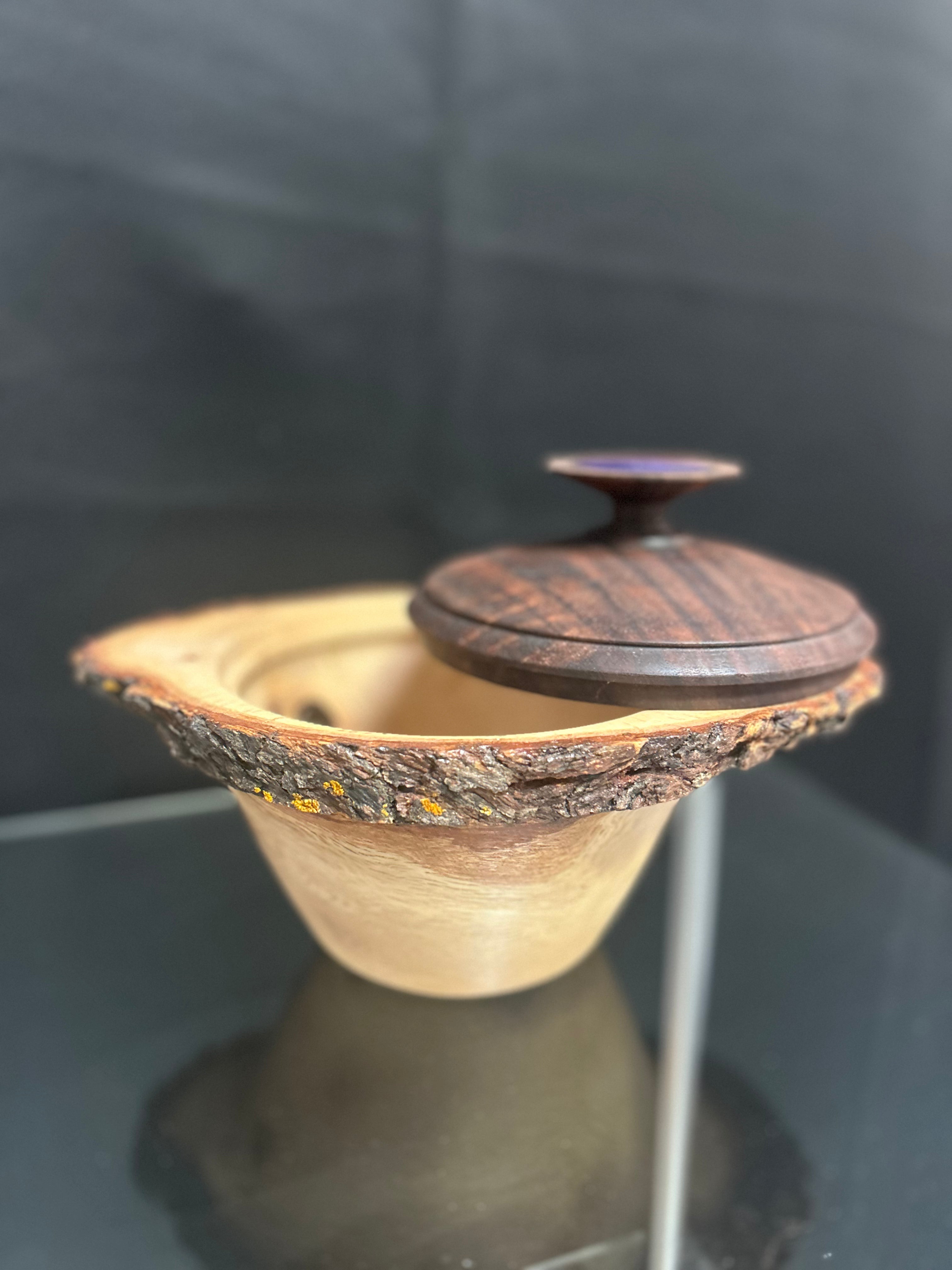 Live Edge Oak Burl Bowl with Walnut Lid