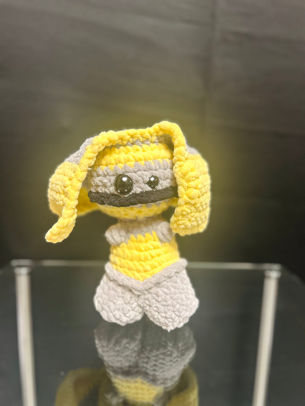 Handmade Crochet Mini Monster Plush Yellow & Gray Stuffed Plush Toy