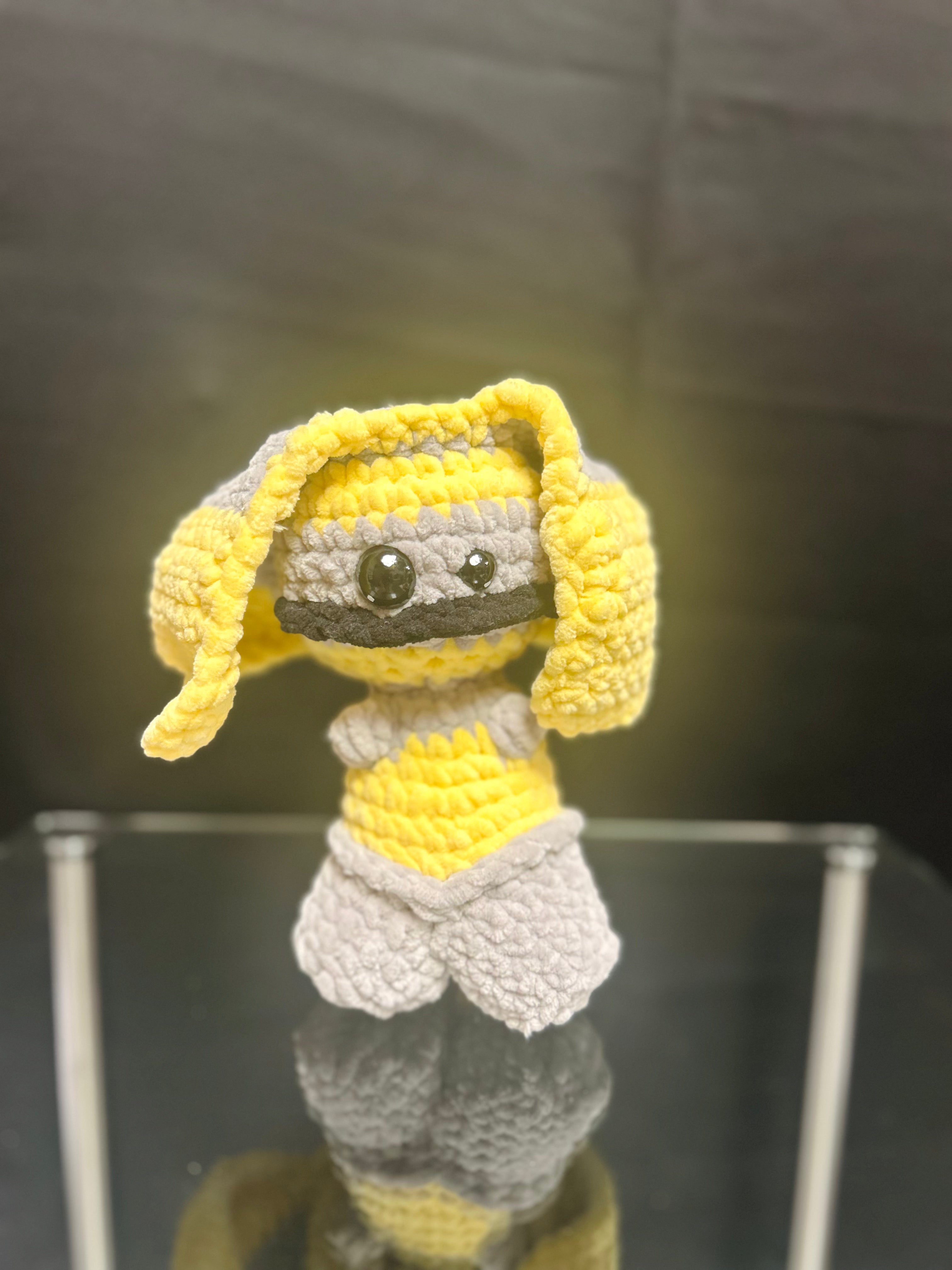 Handmade Crochet Mini Monster Plush Yellow & Gray Stuffed Plush Toy