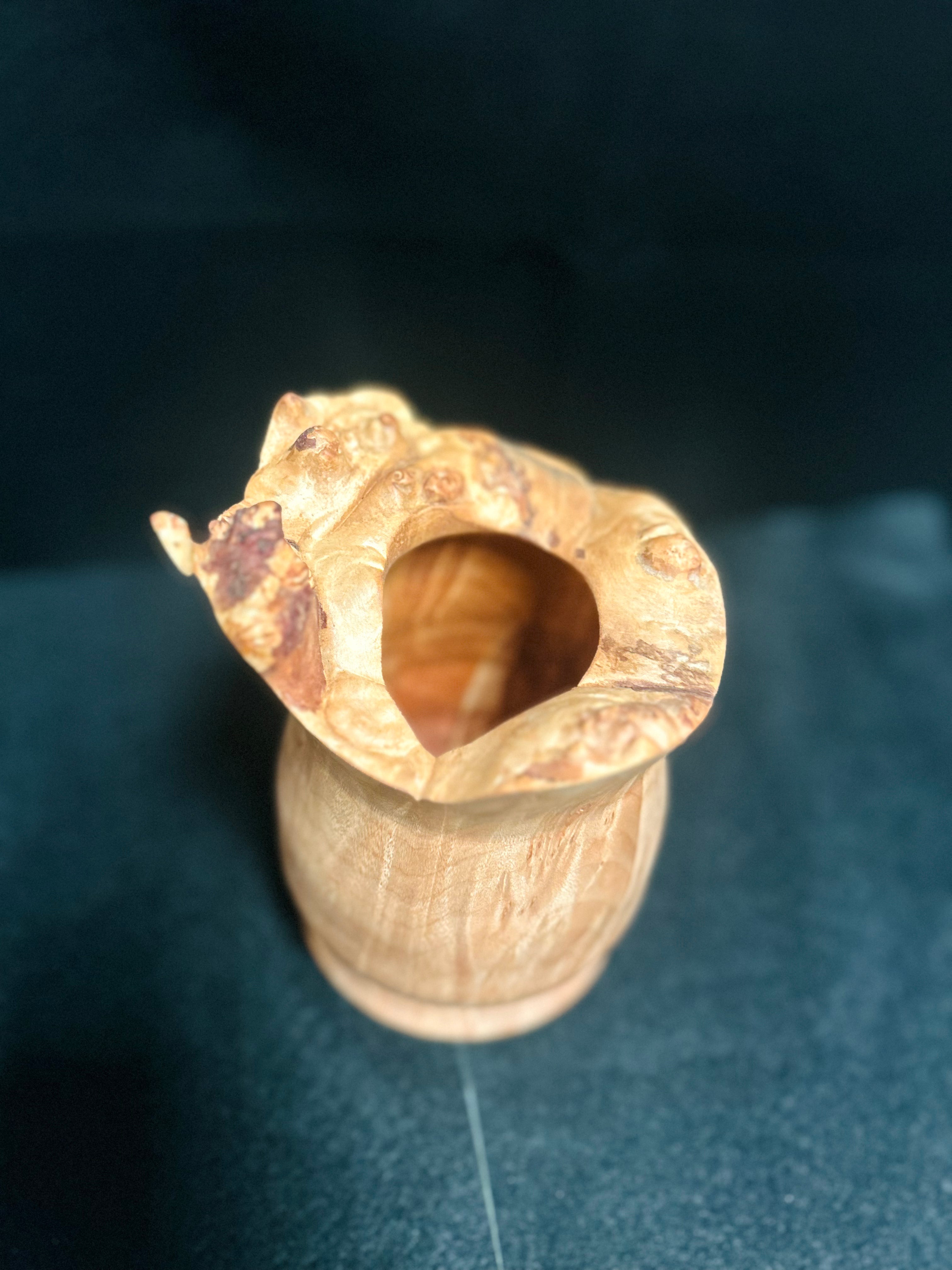 Handcrafted Maple Burl Hollow Form Decorative Wood Vase Live Edge Rustic Home Décor