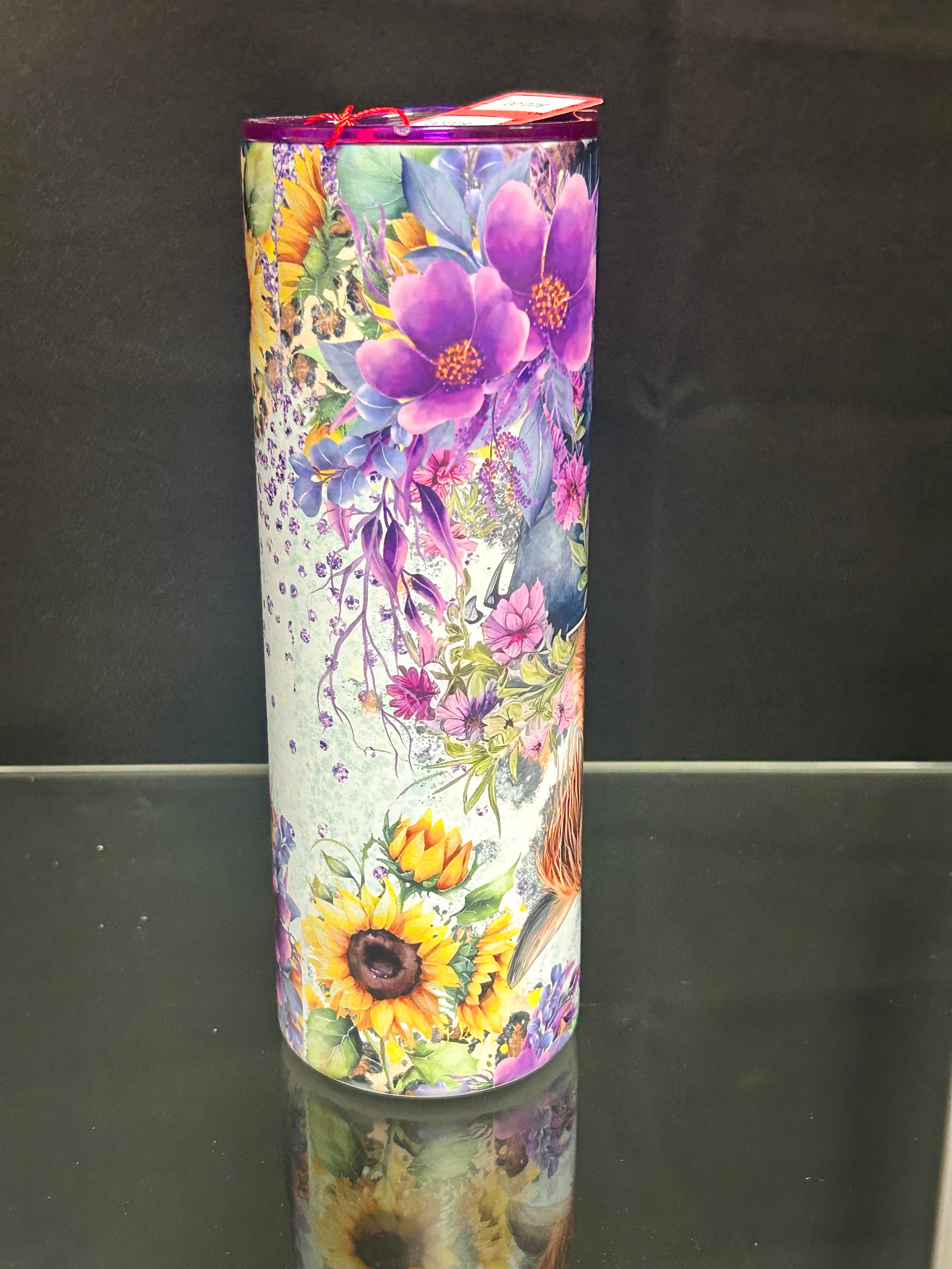 Purple Highland Cow Stainless Steel Travel Tumbler with Lid