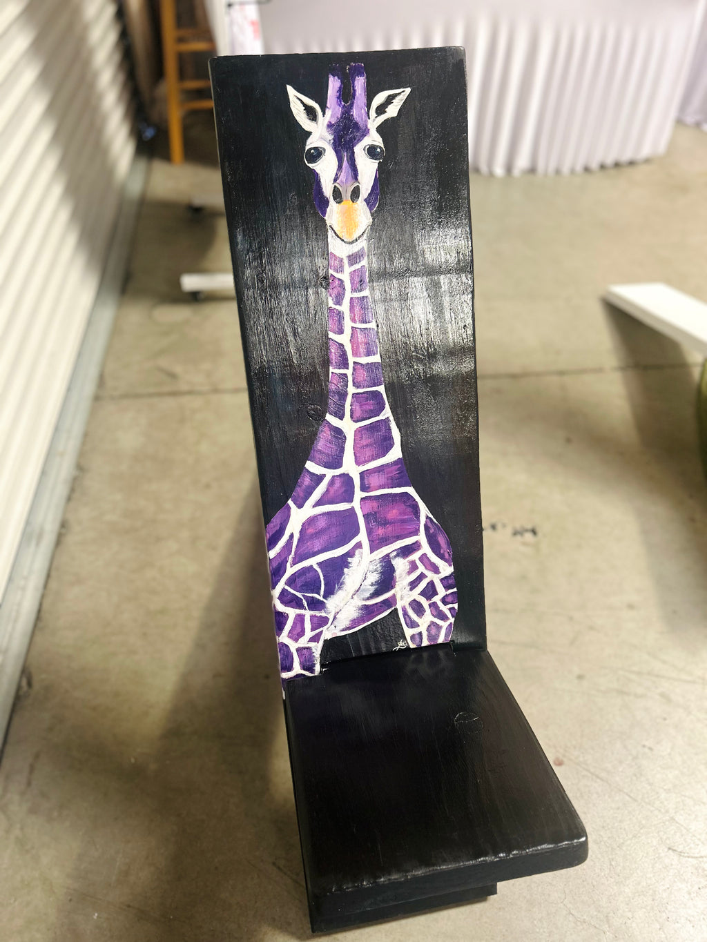 Hand-Painted Purple Giraffe Viking Chair Handcrafted Wooden Accent Chair