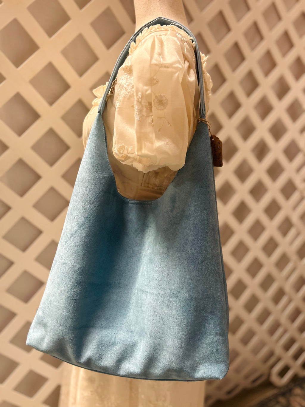 Hand-Burned Daylily Faux Suede Shoulder Bag with Matching Zipper Clutch
