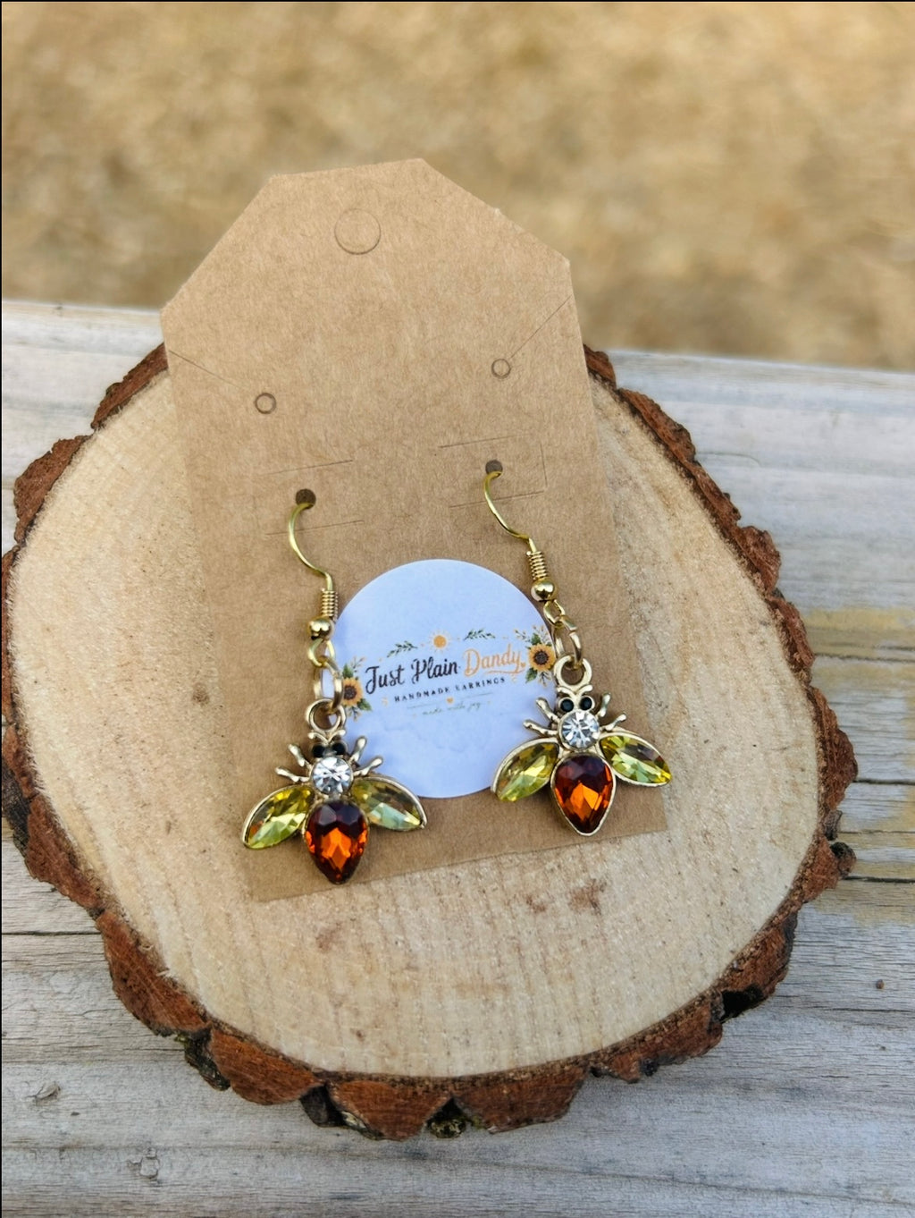 Amber Crystal Bee Dangle Earrings