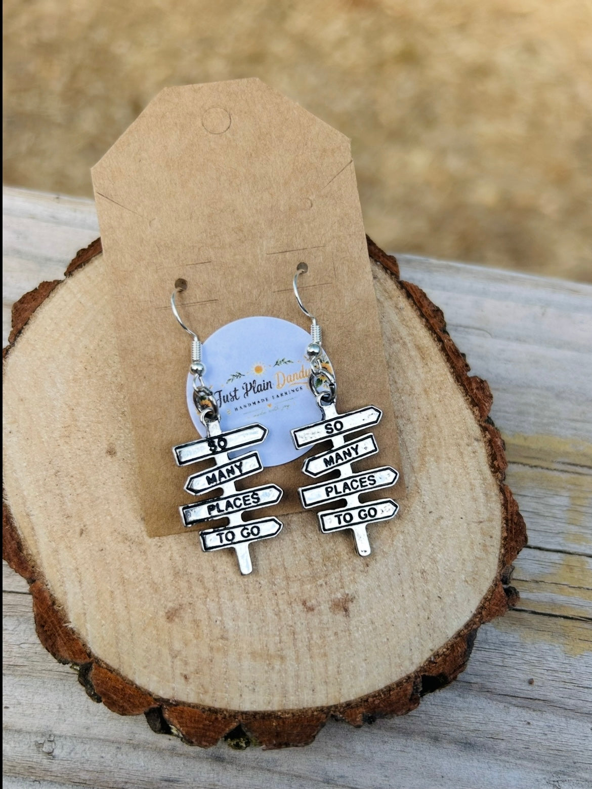 “So Many Places To Go” Travel Sign Dangle Earrings