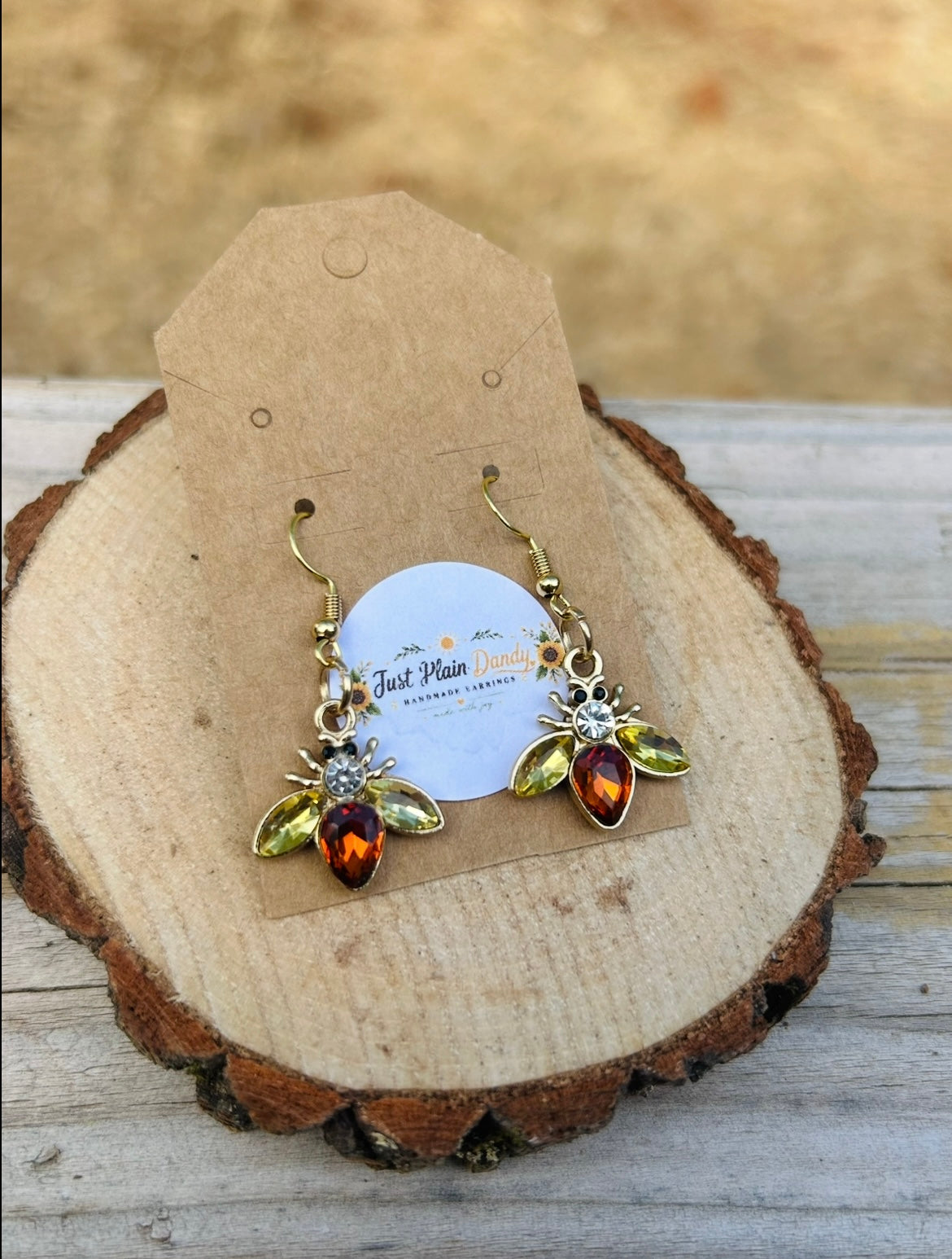 Amber Crystal Bee Dangle Earrings