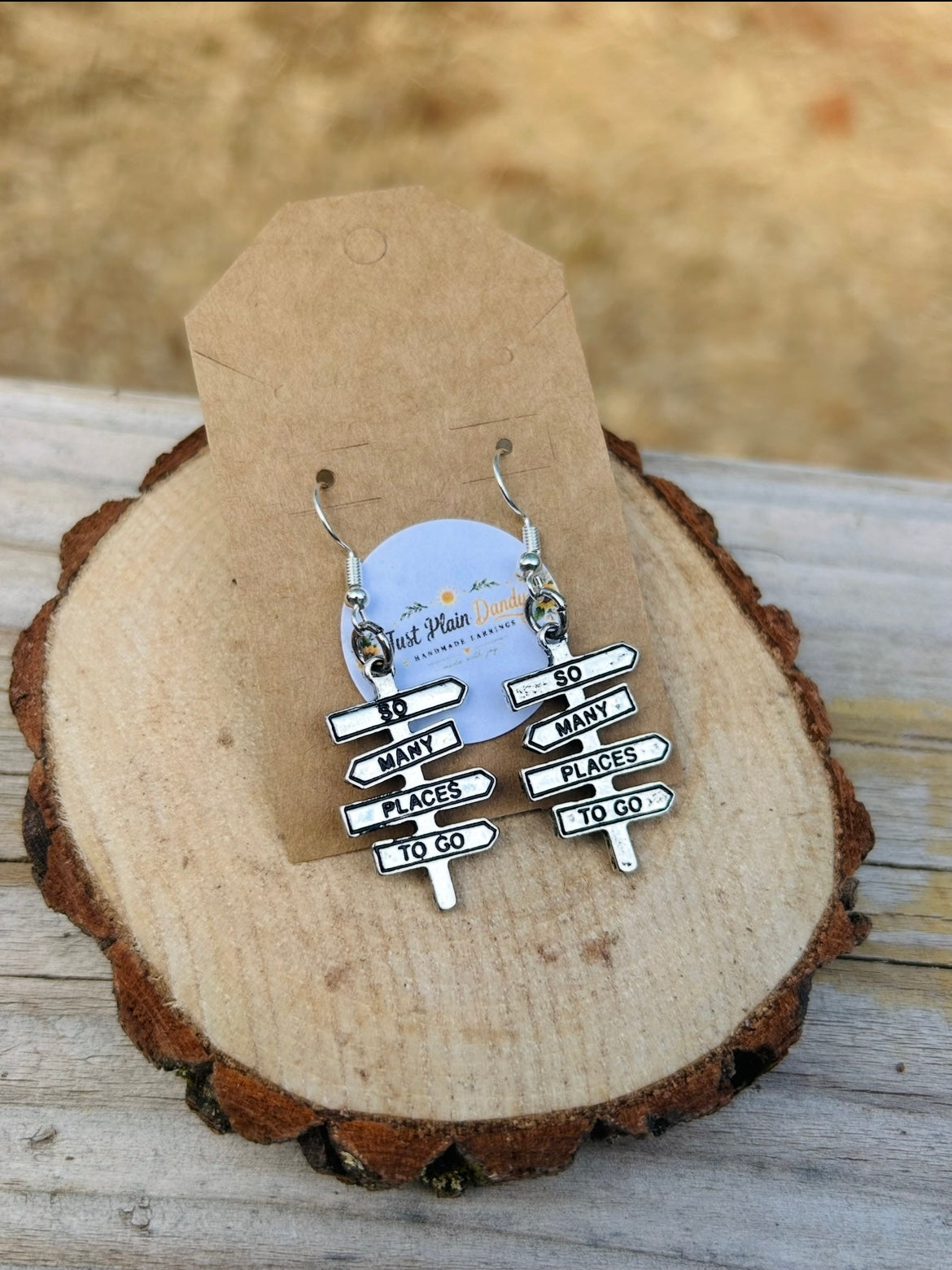 “So Many Places To Go” Travel Sign Dangle Earrings