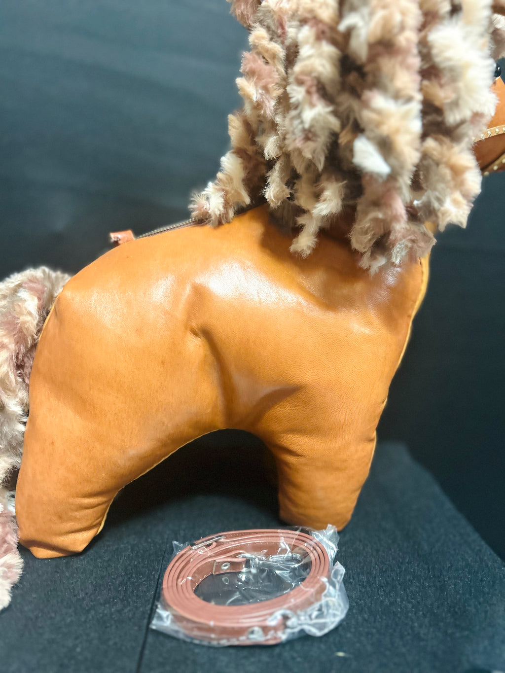 Handcrafted Leather Chestnut Horse Purse with Curly Cream & Brown Mane