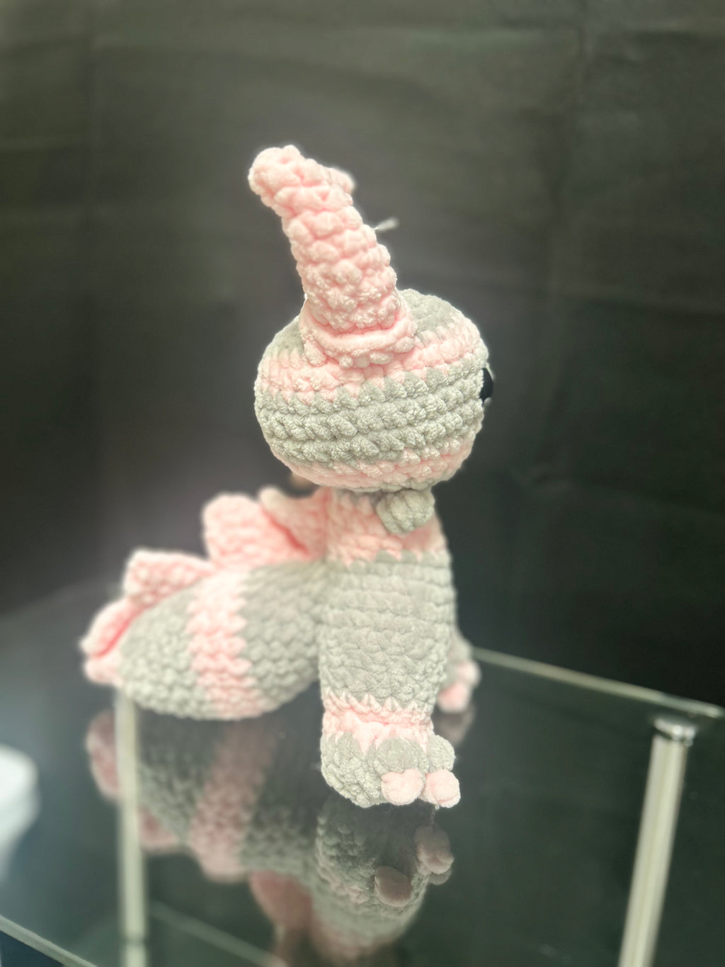 Handmade Crochet Mini Monster Plush Pink and Gray Stuffed Plush Toy