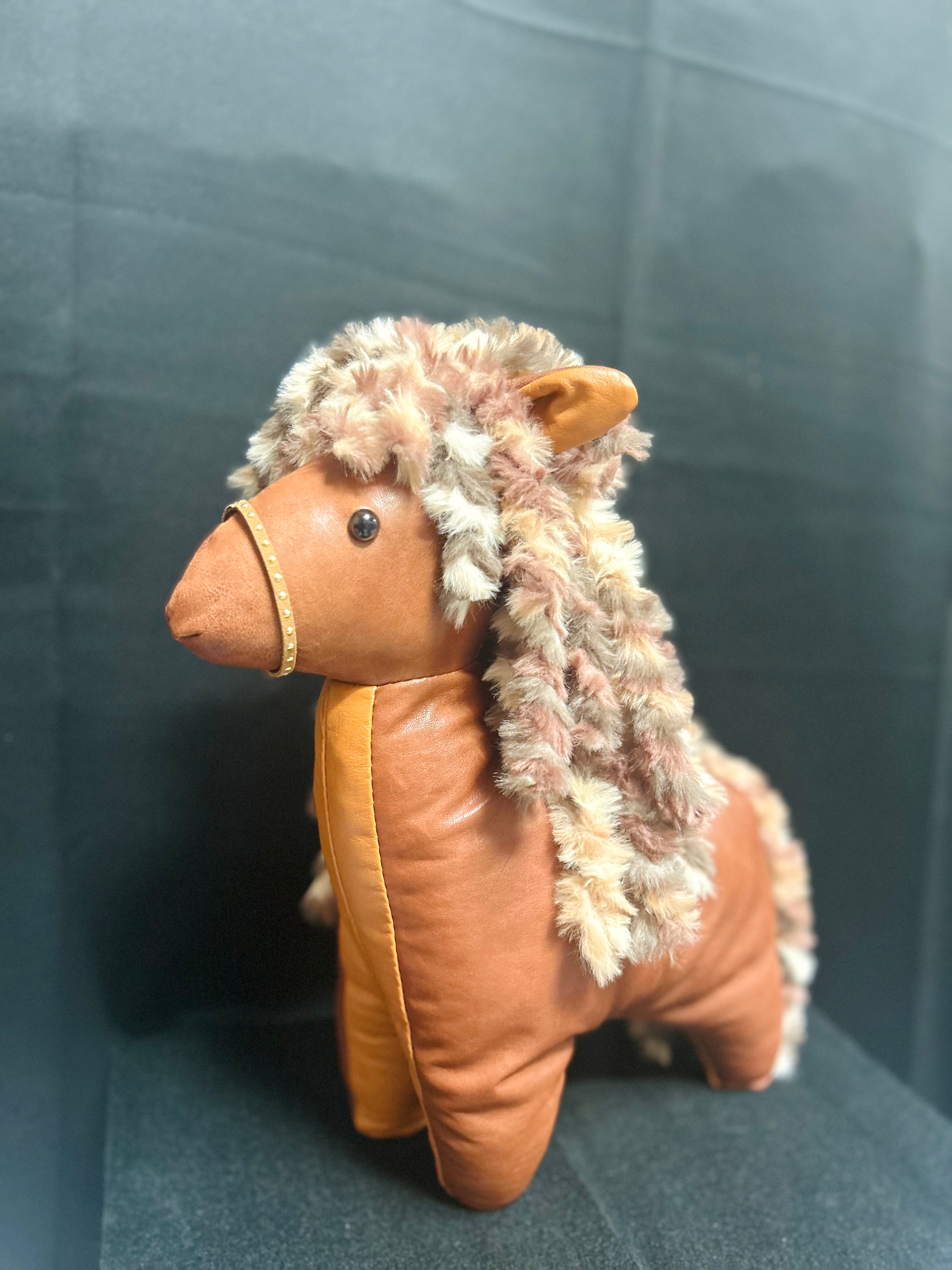 Handcrafted Leather Horse Purse – Brown Pony with Cream & Brown Curly Mane