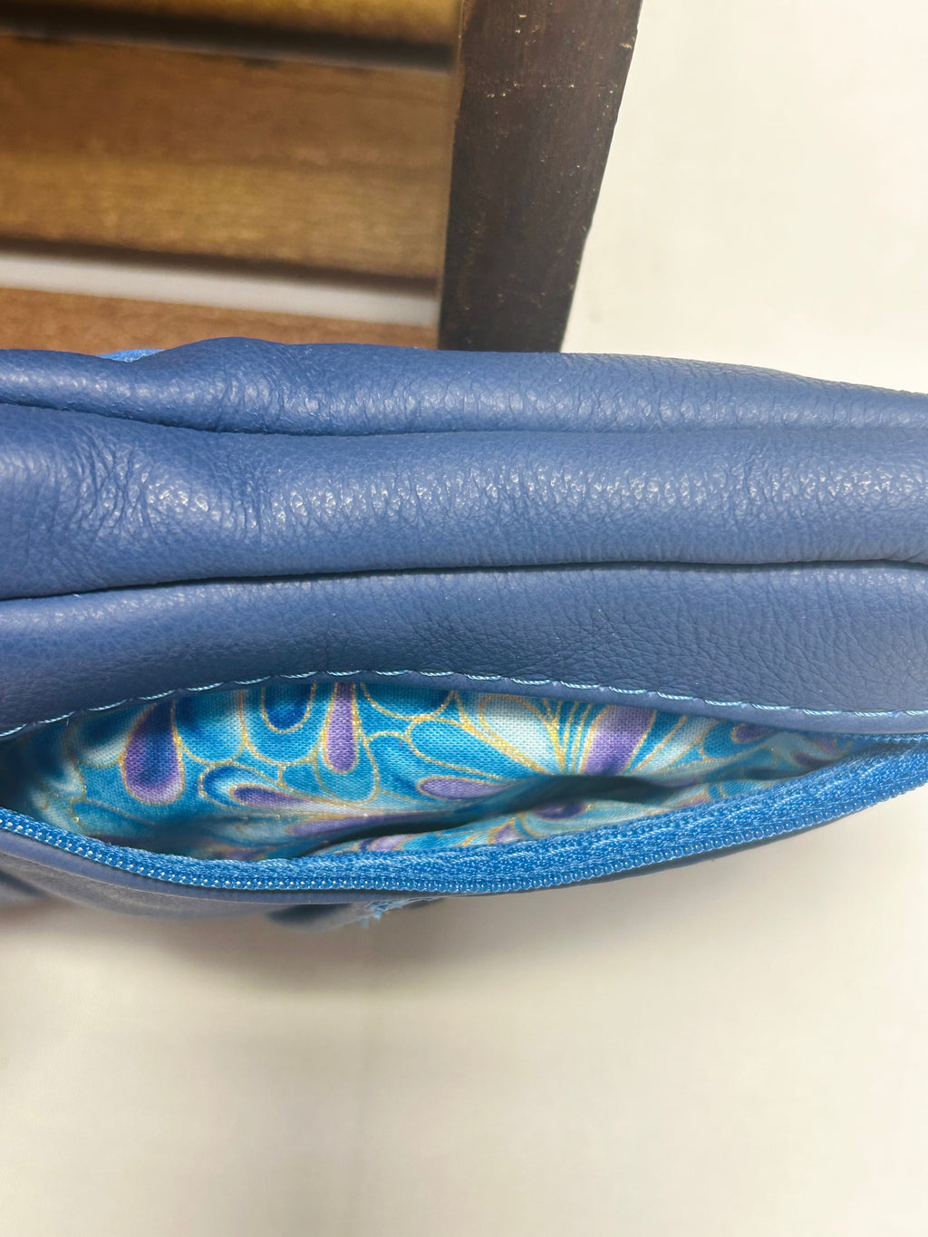 Handcrafted Blue Leather Crossbody Bag Artisan Mini Crossbody Purse
