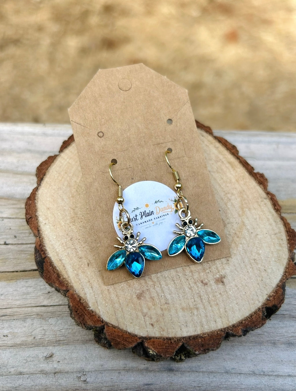 Blue Crystal Bee Dangle Earrings