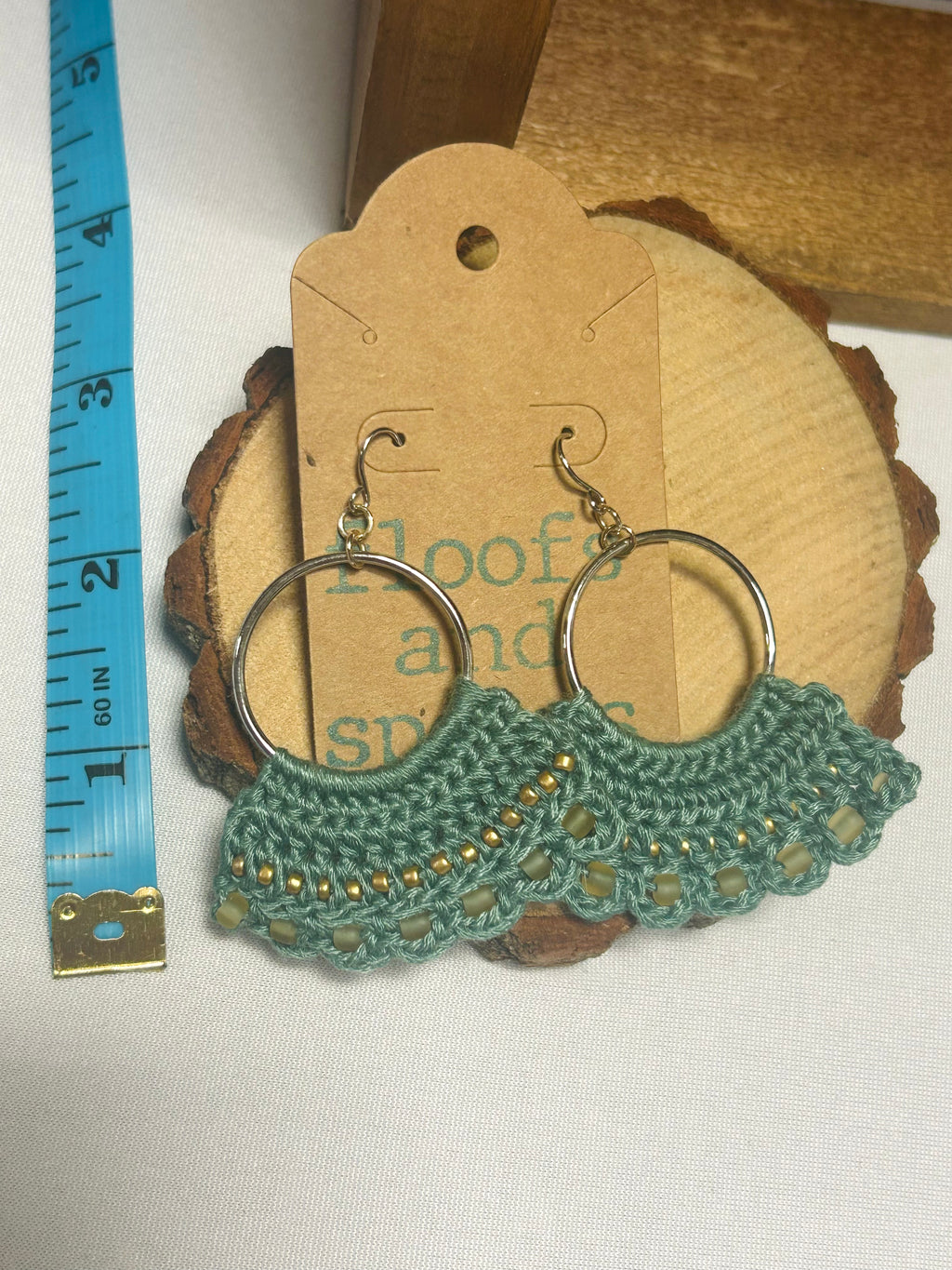Sage Green Beaded Crochet Hoop Earrings