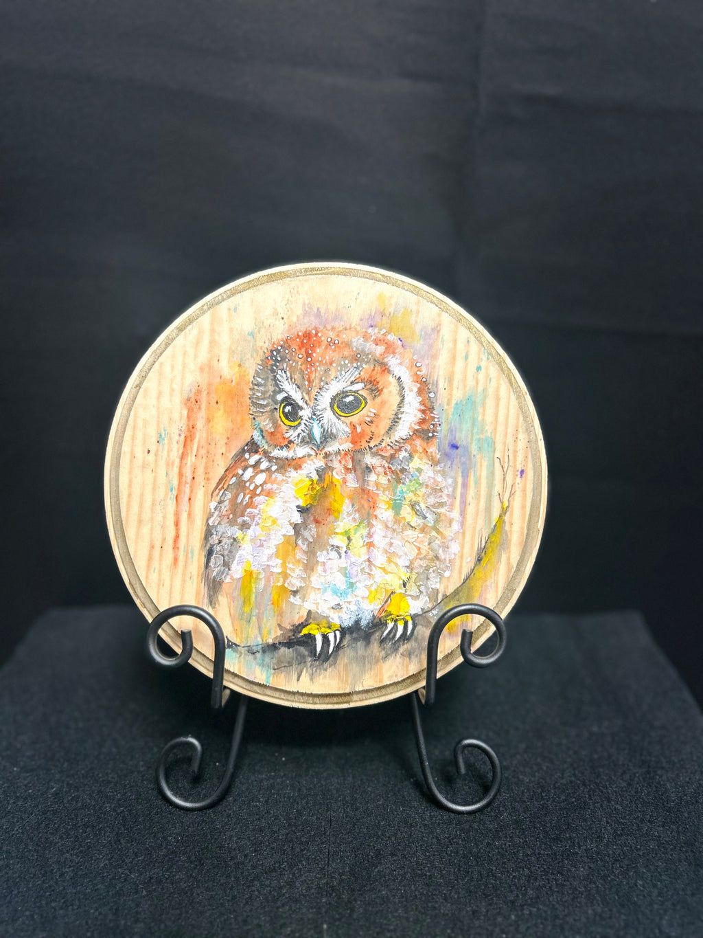 Hand-Painted Owl Wood Slice Wall Art Original Woodland Painting