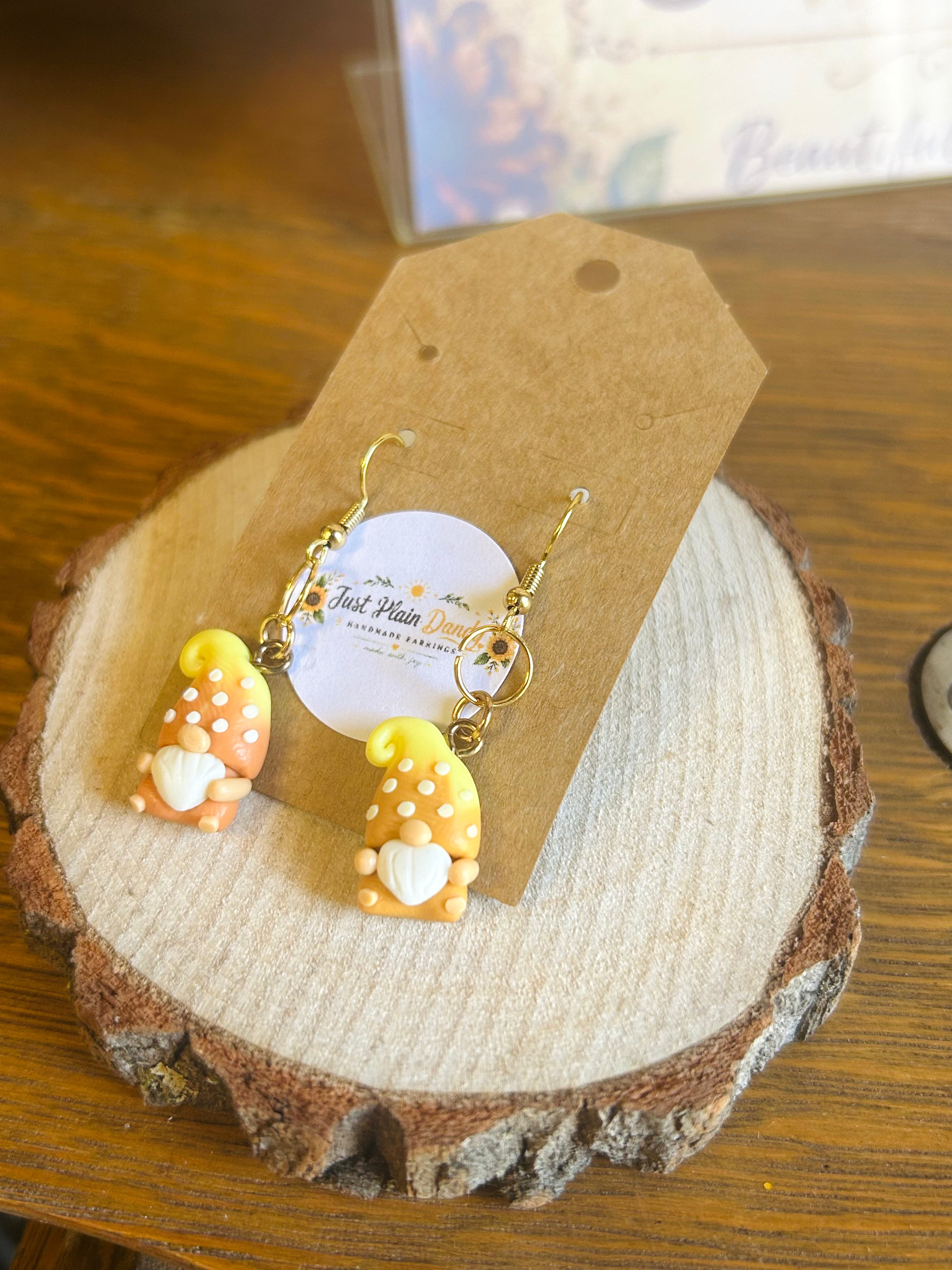 Orange & Yellow Gnome Dangle Earrings Whimsical Fall Earrings