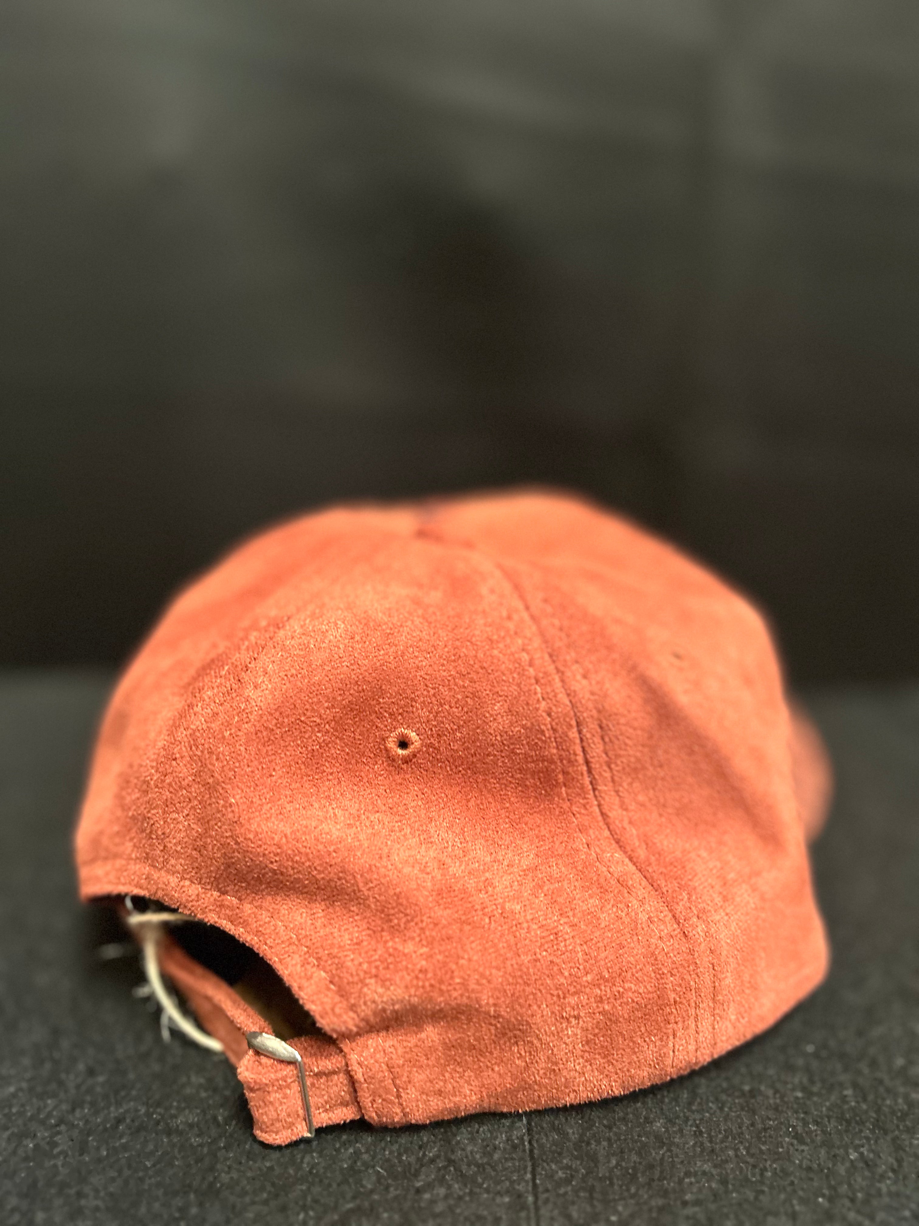 Rust Floral Pyrography Faux Suede Baseball Hat Adjustable