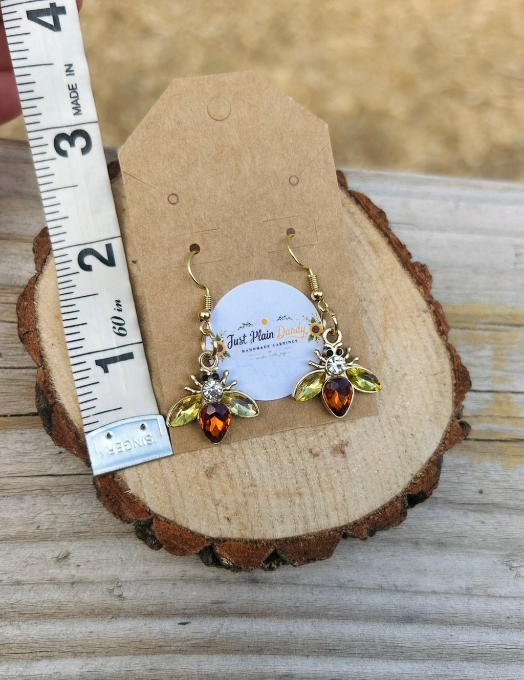 Amber Crystal Bee Dangle Earrings