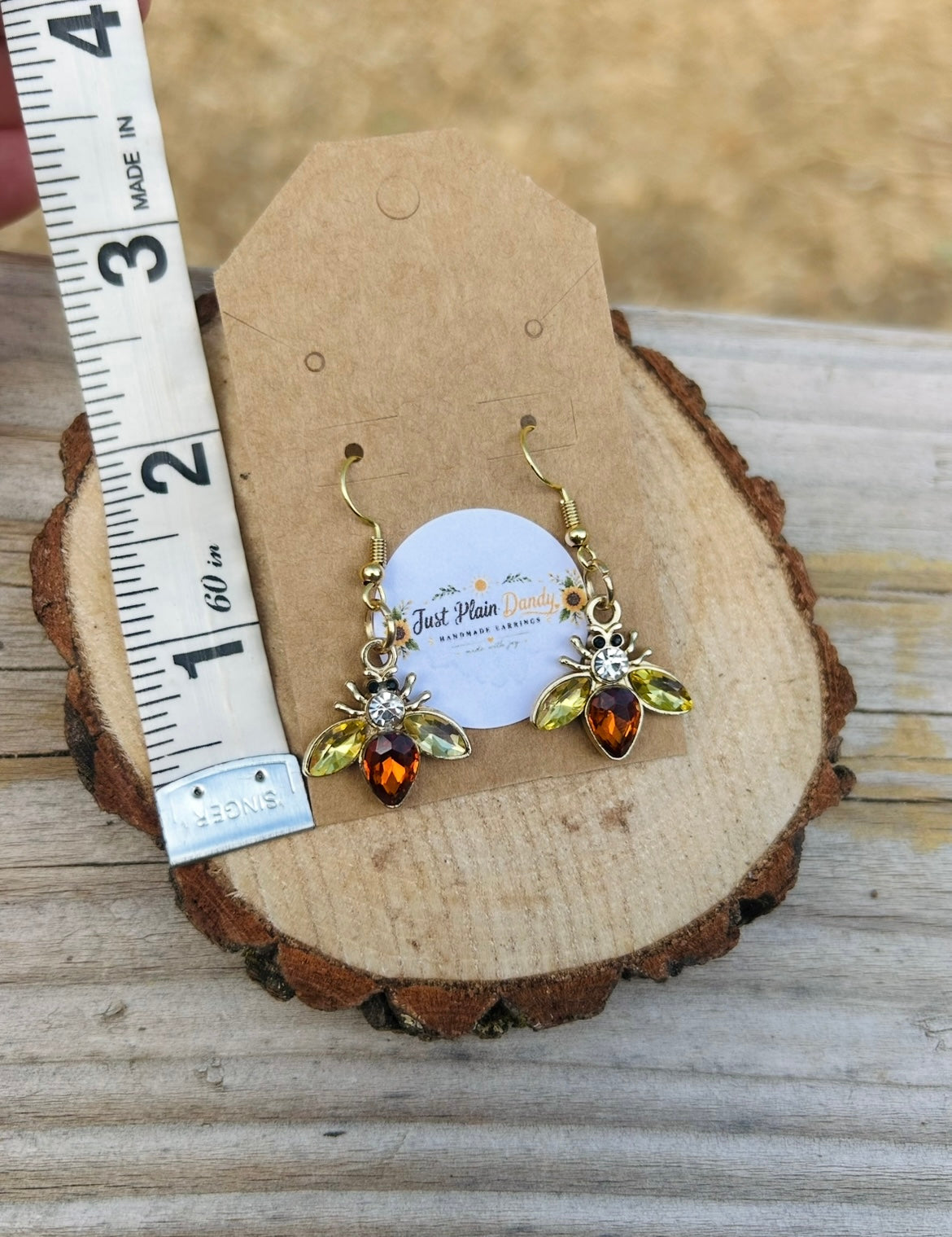 Amber Crystal Bee Dangle Earrings