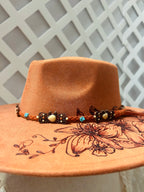 Hand-Burned Floral Western Hat with Turquoise Accent Band