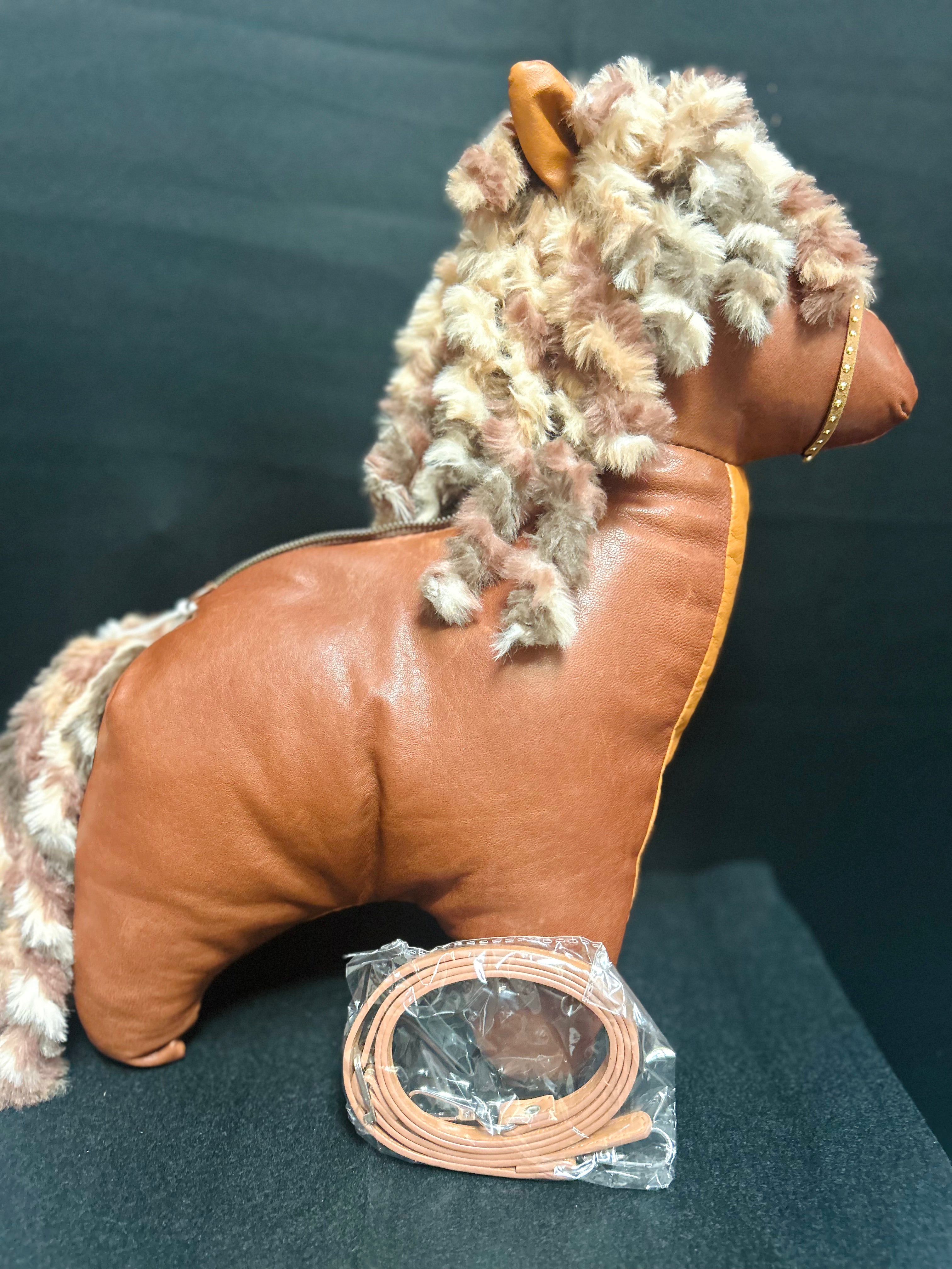 Handcrafted Leather Horse Purse – Brown Pony with Cream & Brown Curly Mane