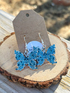Turquoise Blue Filigree Butterfly Dangle Earrings