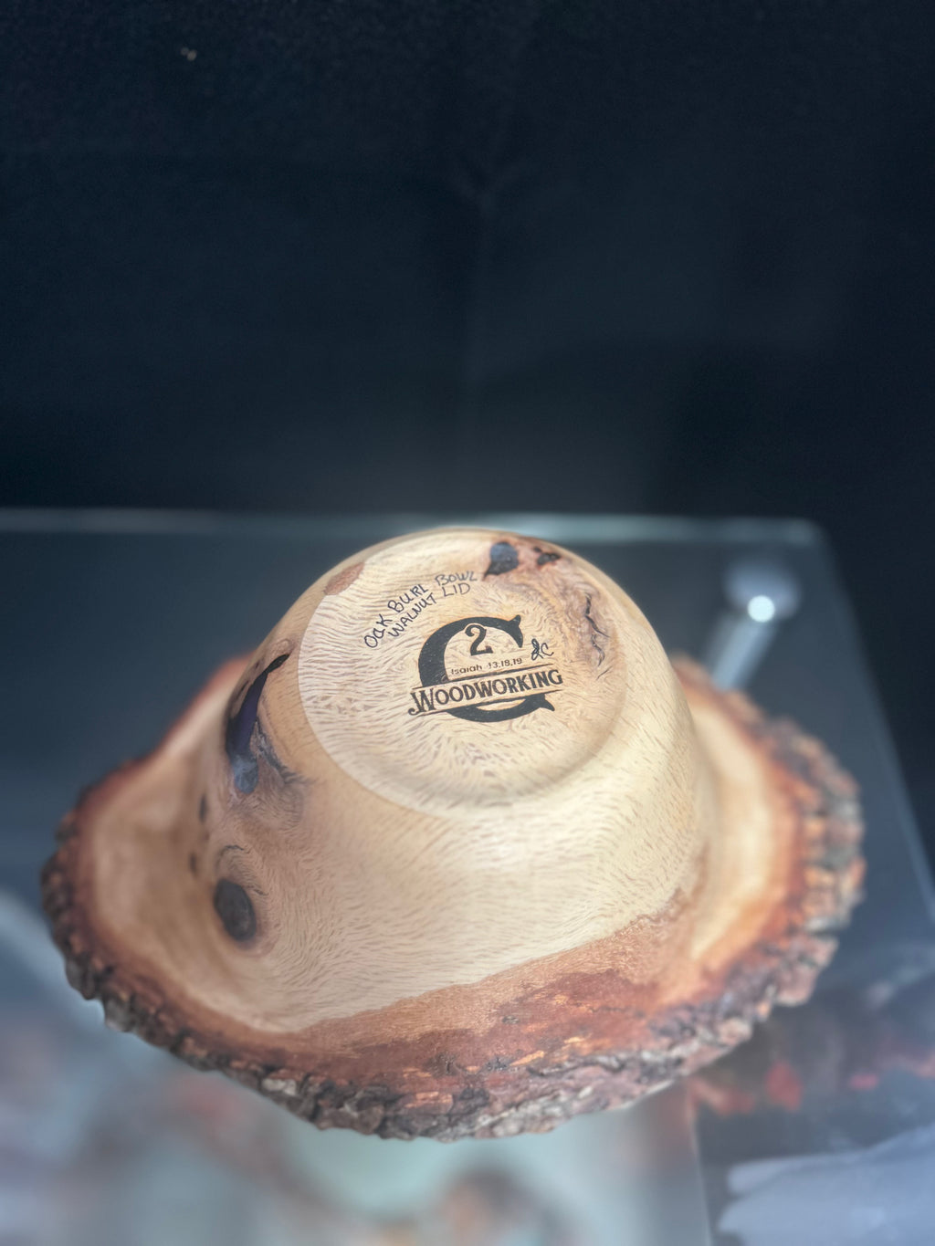 Live Edge Oak Burl Bowl with Walnut Lid