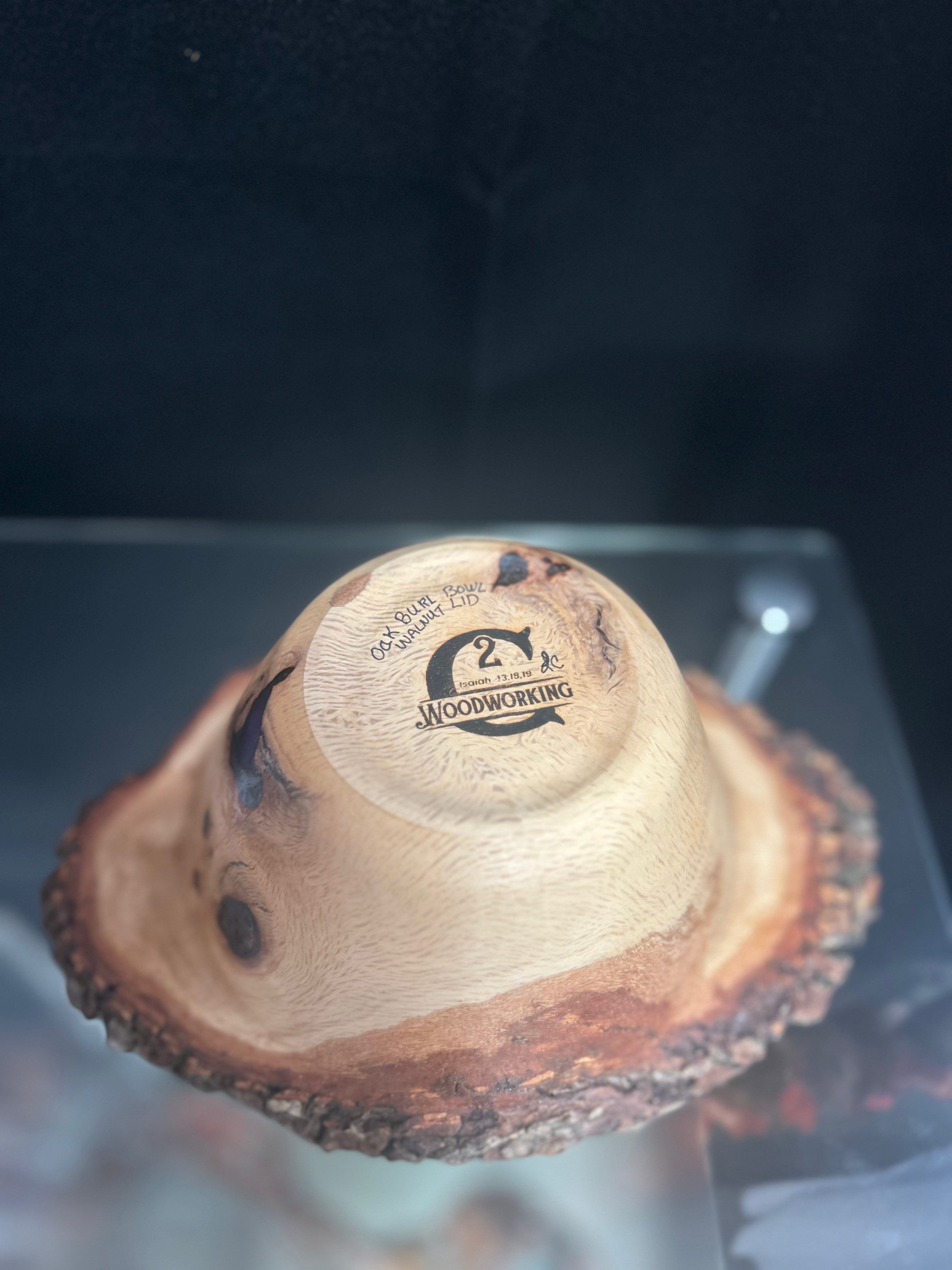 Live Edge Oak Burl Bowl with Walnut Lid