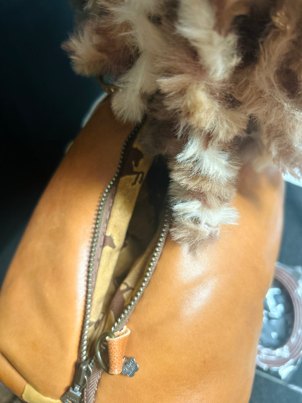 Handcrafted Leather Chestnut Horse Purse with Curly Cream & Brown Mane