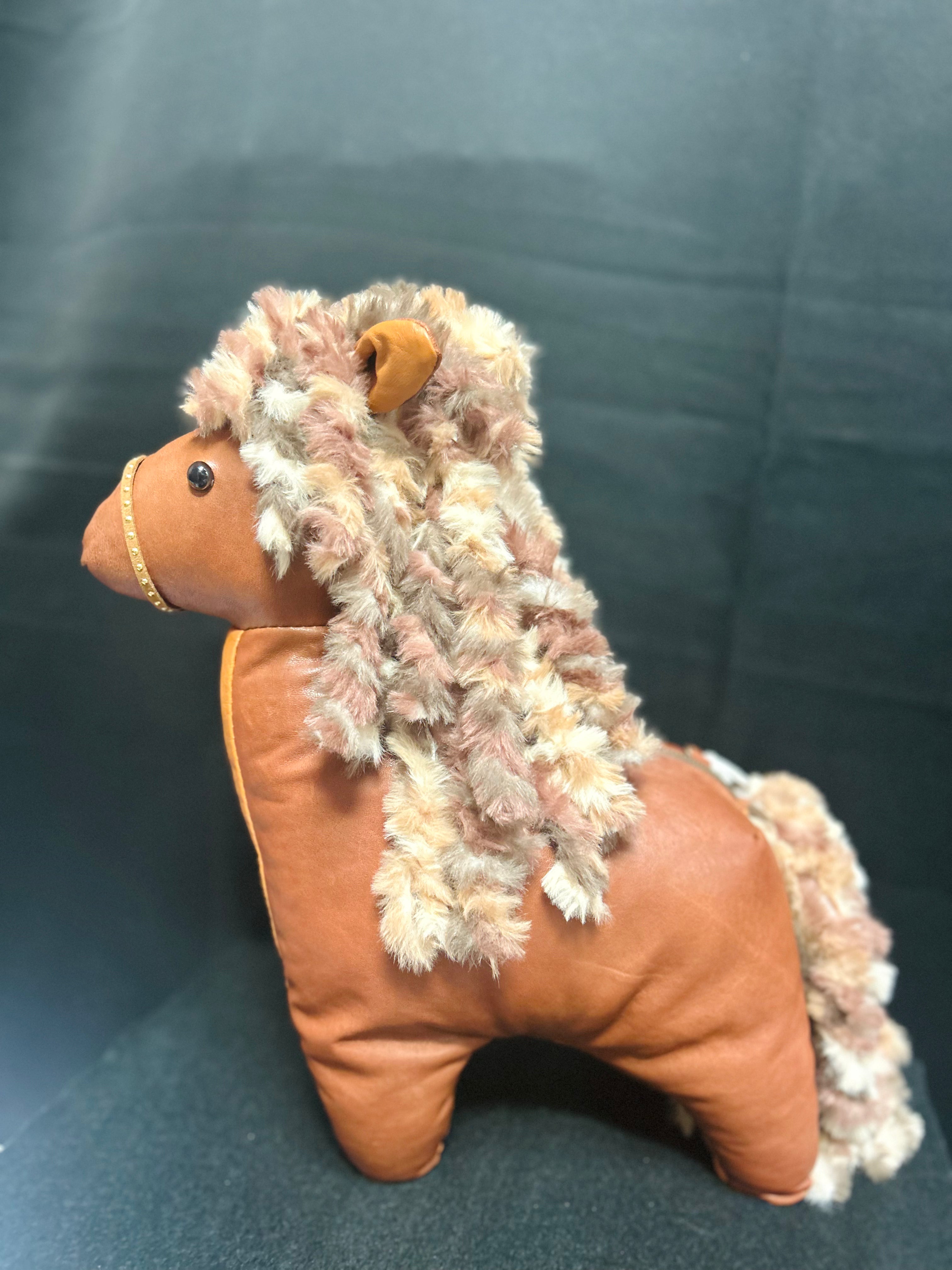 Handcrafted Leather Horse Purse – Brown Pony with Cream & Brown Curly Mane