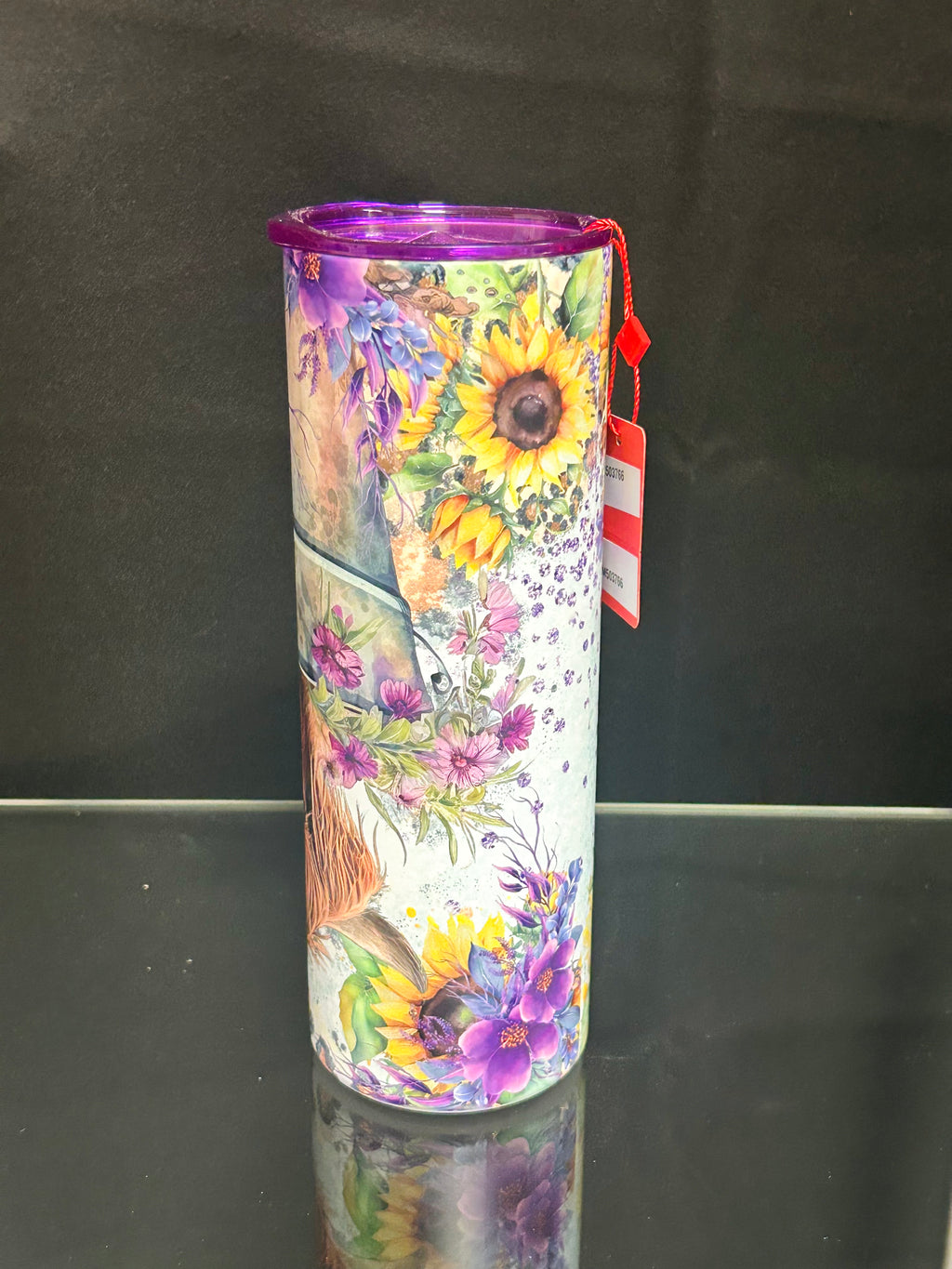 Purple Highland Cow Stainless Steel Travel Tumbler with Lid