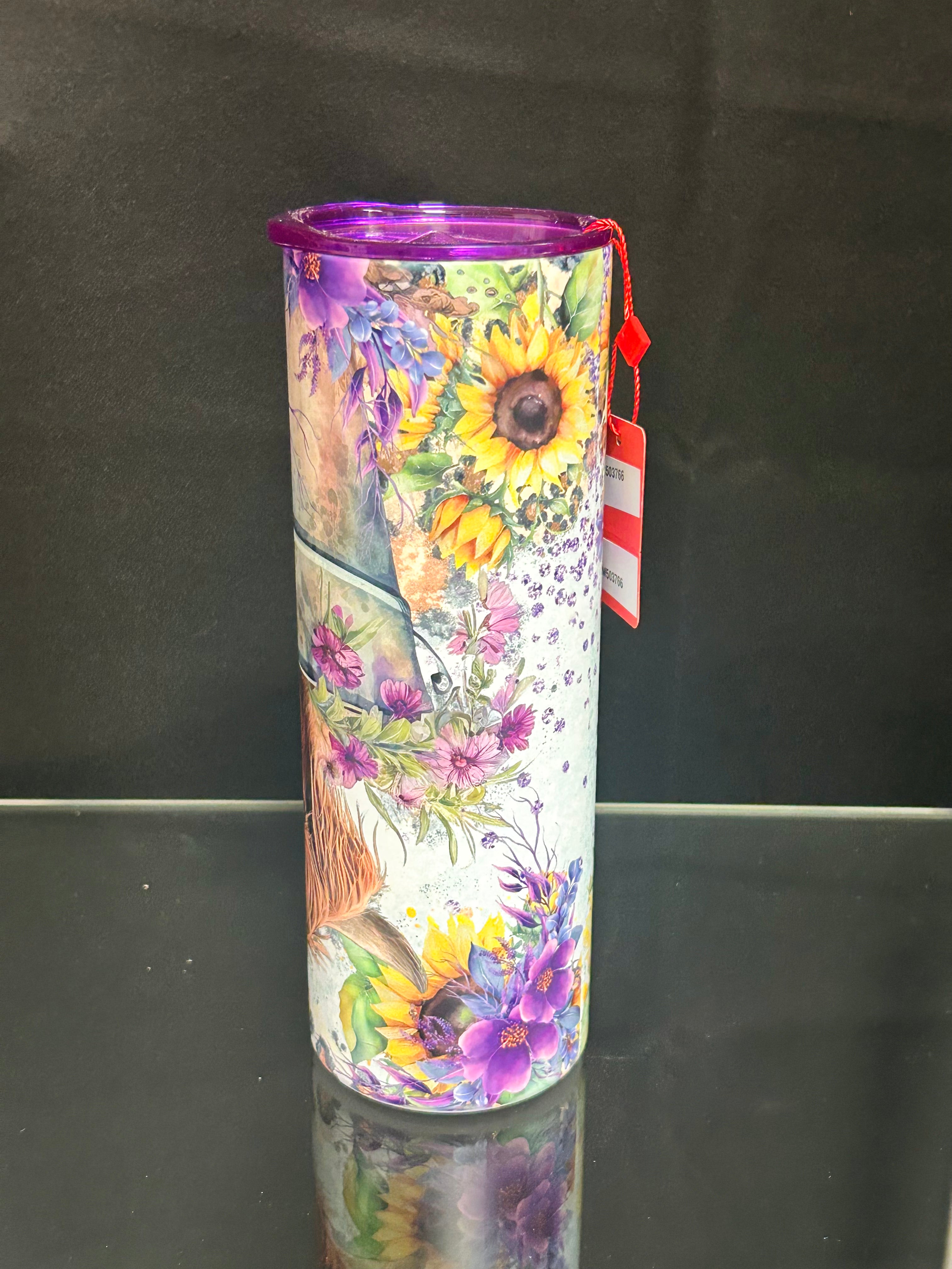 Purple Highland Cow Stainless Steel Travel Tumbler with Lid
