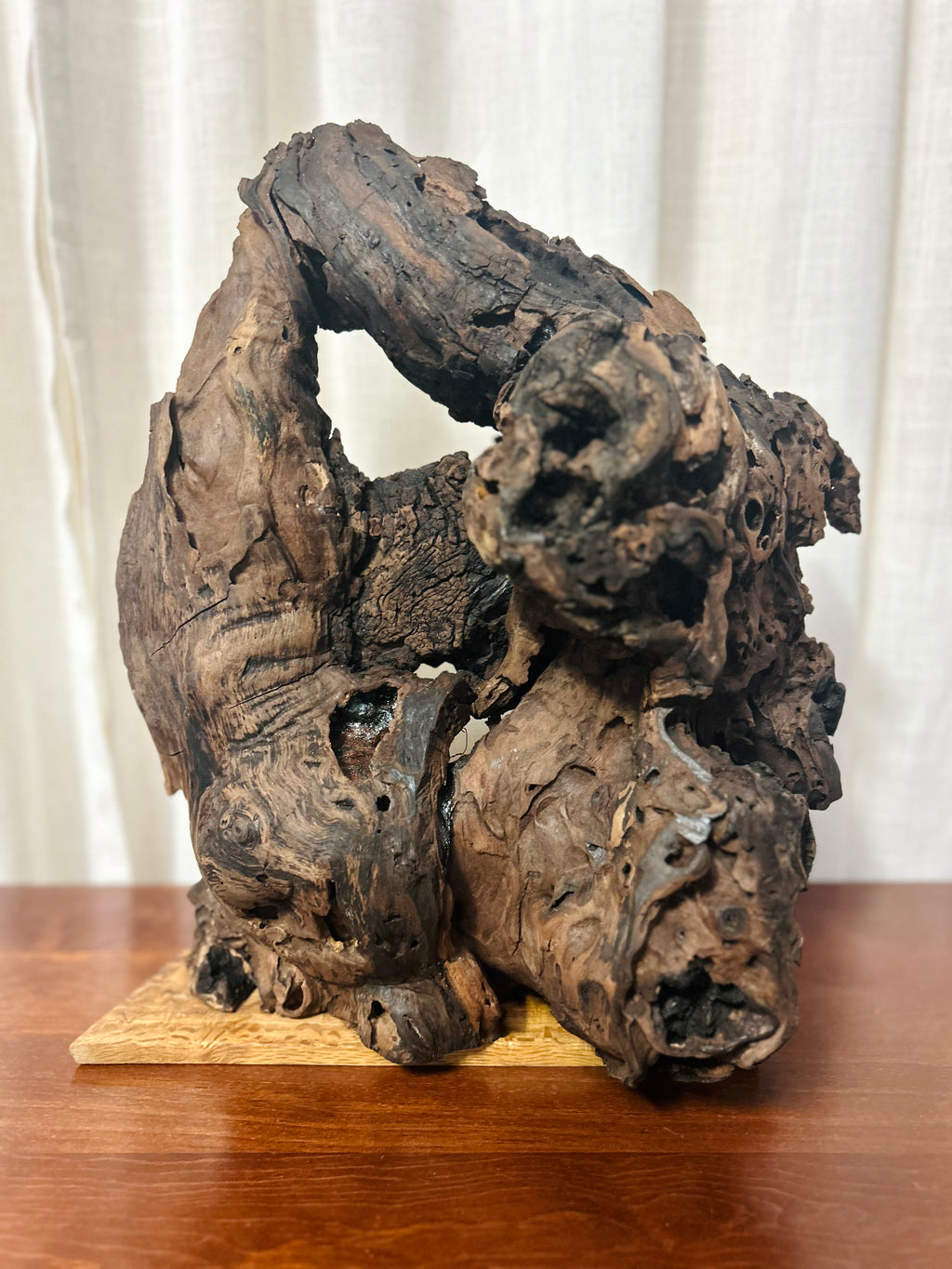 Live Edge Walnut Sculpture with Copper Tree