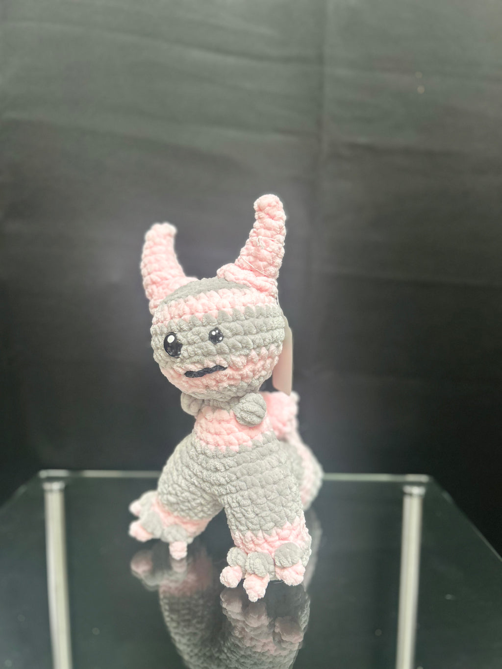 Handmade Crochet Mini Monster Plush Pink and Gray Stuffed Plush Toy